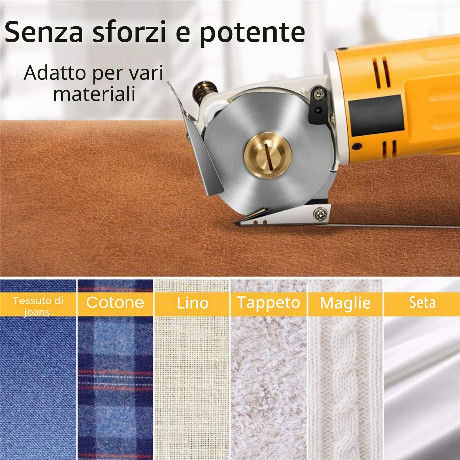 Taglierina elettrica rotante per tessuti Forbici elettriche per tessuti multistrato con spessore di taglio 1 per stoffa, tessuto, pelle e moquette con lame