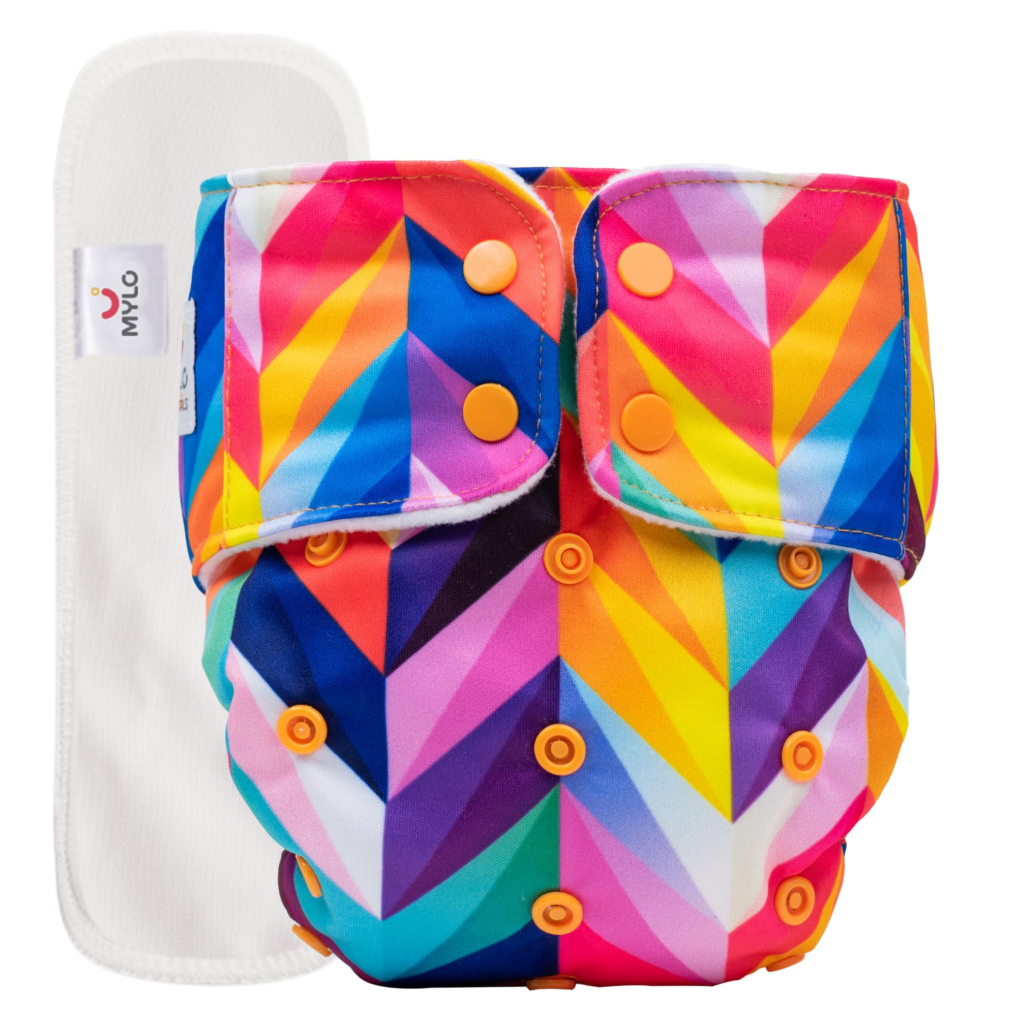 Essentials 100% Cloth Diapers for Babies (3Months- 3Years), Reusable, Washable and Adjustable Nappies and Wet-Free Insert Pads -Rainbow Print