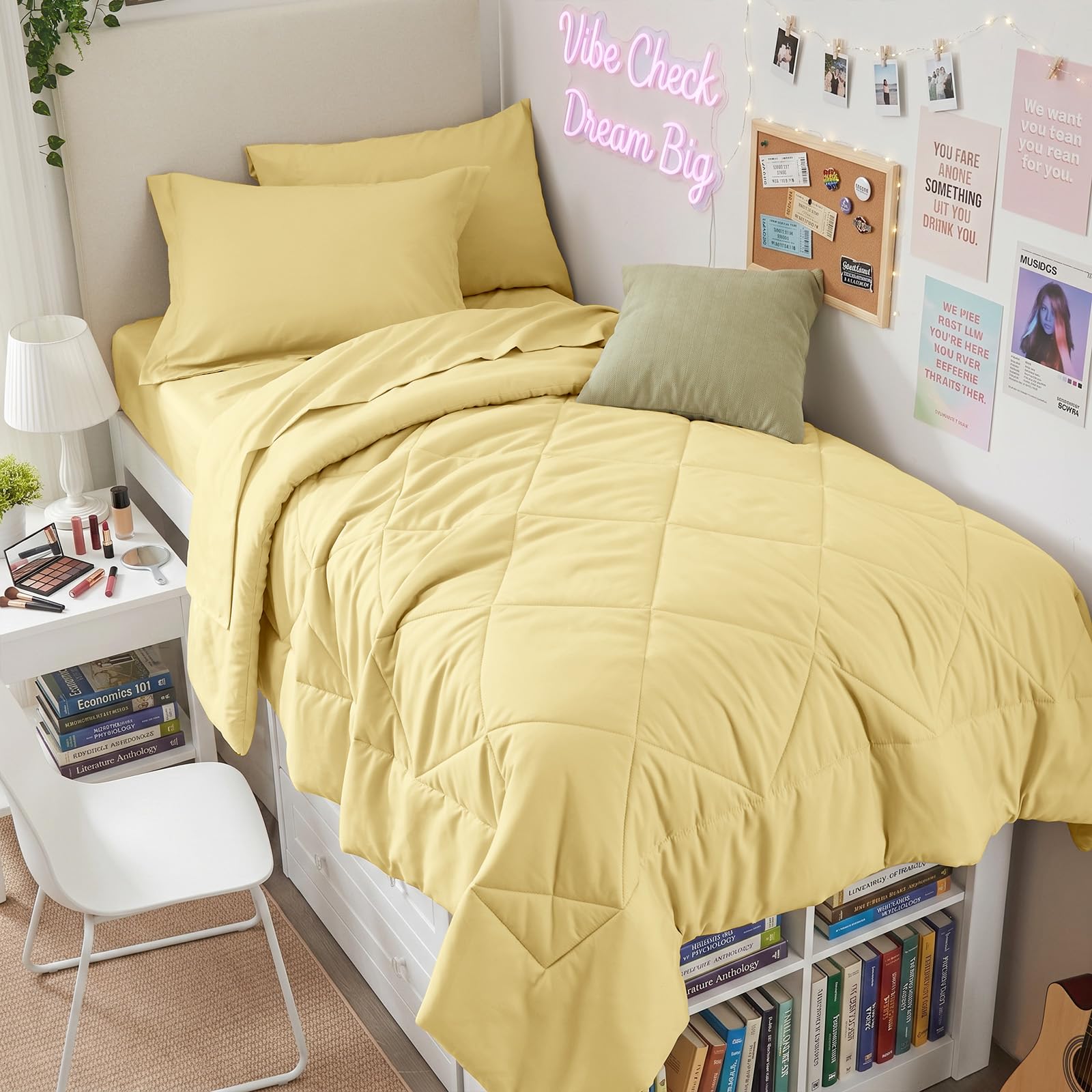 HEVUMYI 5-Piece Twin XL Comforter Set, Cream Yellow Bed in a Bag