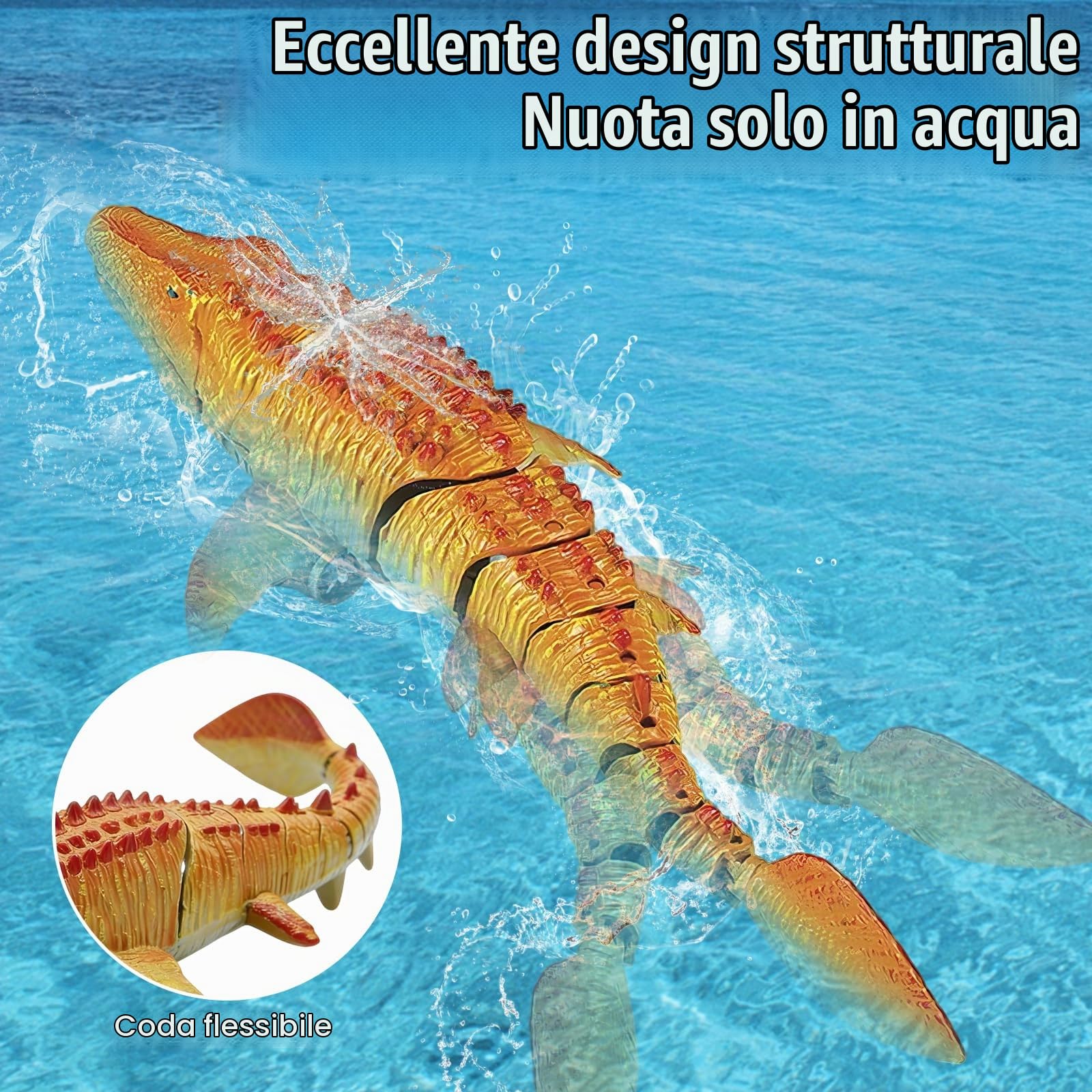 Telecomando Mosasaurus RC Barca, 2,4 GHz Radiocomandata Squali Barca | Piscine e Laghi Giocattolo Elettrico a Forma Dinosauro, Spruzzare Acqua, 2 Batterie, Regalo per Ragazzi e Ragazze (Giallo)
