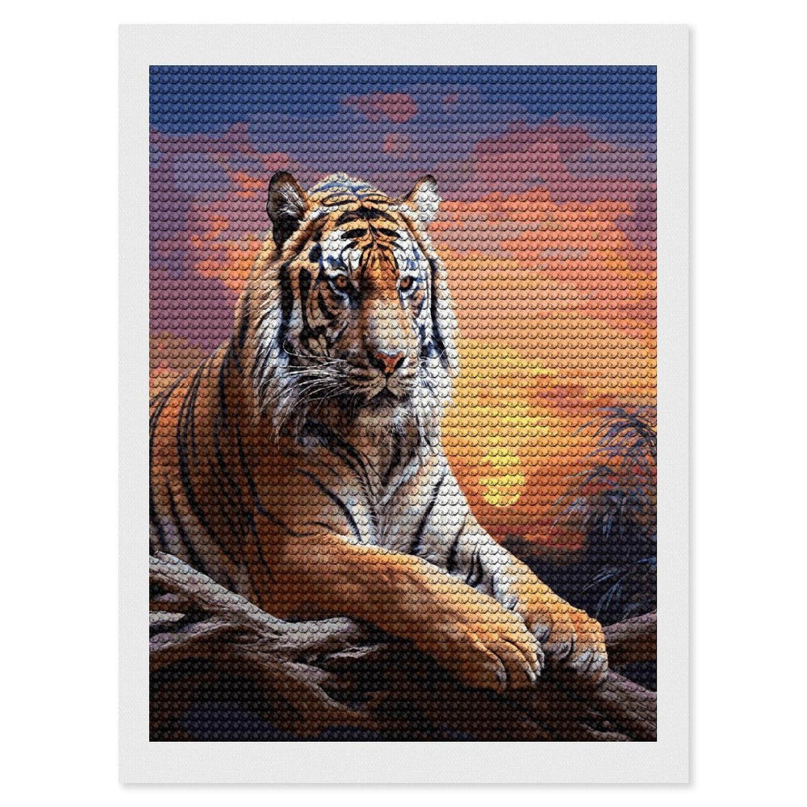 LDGSUPH Tiger Colorful Sunset Diamond Painting Kits for Adults Paint with Diamond Pictures Art DIY Full Drill Diamond Dots Painting Personalized Diamond Photo for Home Wall Decor Gift 12"x16"