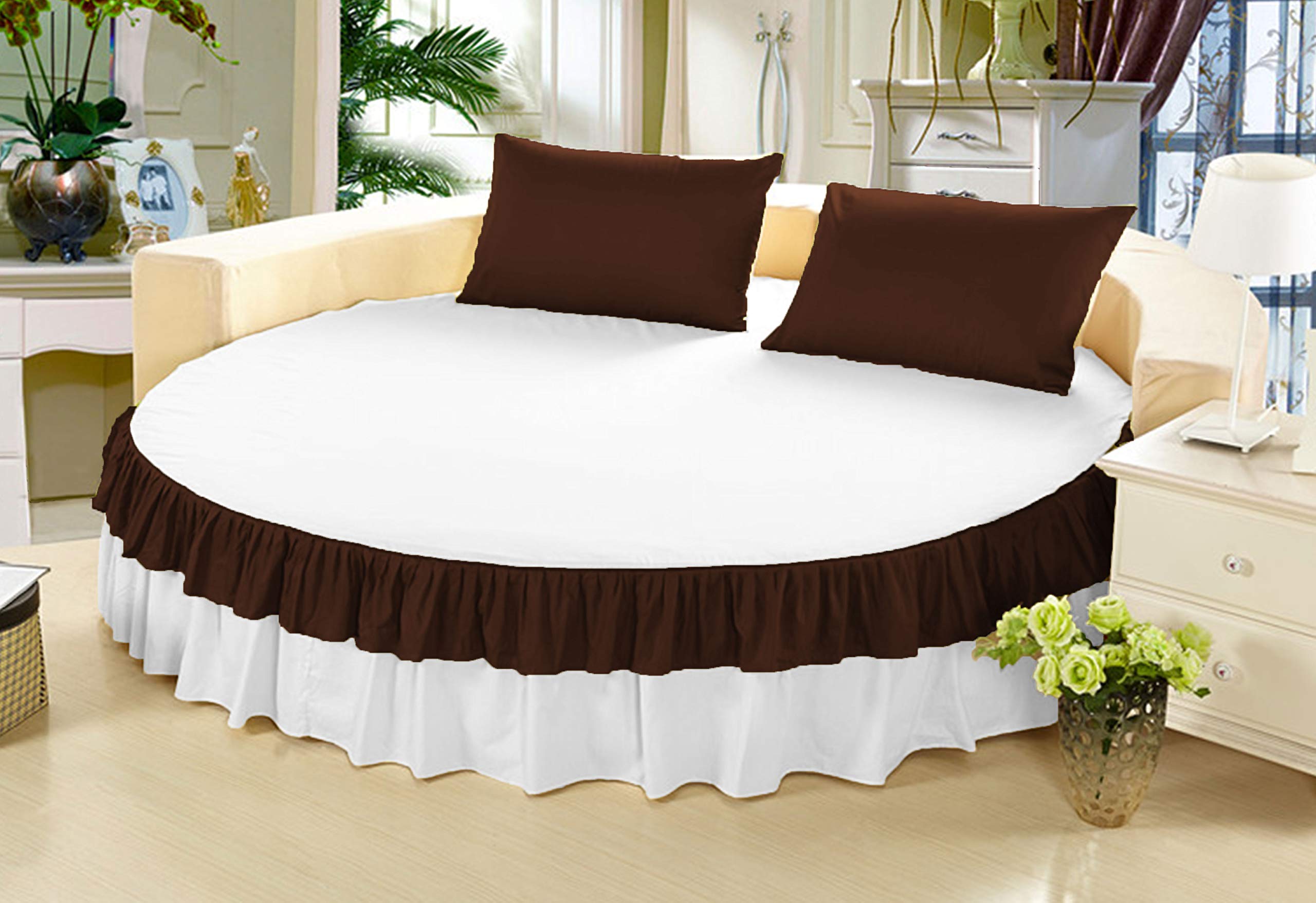 Falda de cama redonda para renovar tu dormitorio con estilo café y blanco