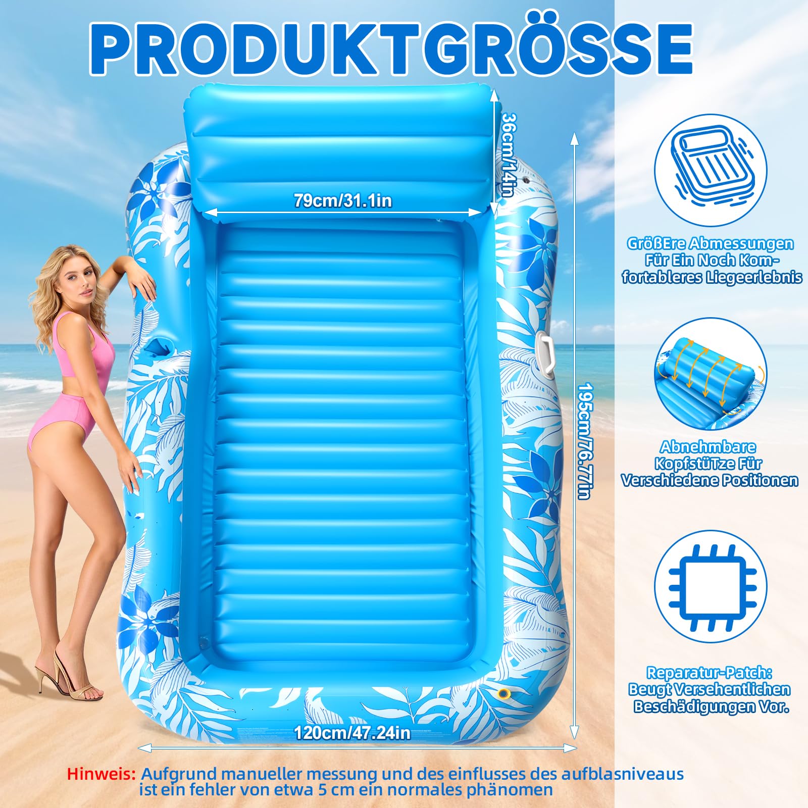Colchonetas Piscina Adultos, Flotador Inflable Piscina Aspersor 210 × 130 cm, Colchoneta Hinchable Piscina - Cojines & Posavasos, Tanning Pool Piscina, Jardín, Césped, Playa
