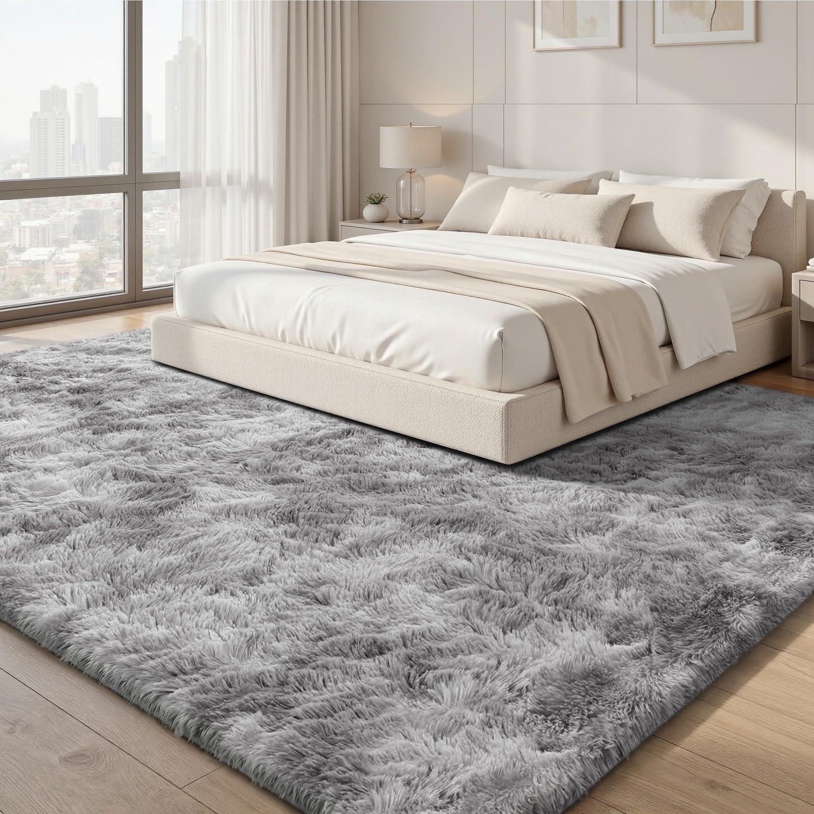 Sour Lemon Tapis de Salon, à Poils Longs, Tapis Chambre Gris, 160 x 230 cm, antidérapant, Extra Large, Moelleux et Moderne, pour Chambre à Coucher, Chambre d'enfant