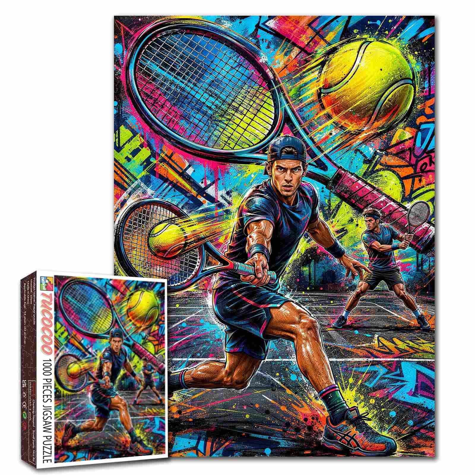 Tennis Player Jigsaw Puzzle Action Sports 1000 Pieces for Adults Graffiti Pop Art Sports Fan Tennis Lover Gift Challenging Family Activity Games Colorful DIY Craft for Home Decor โ image 1