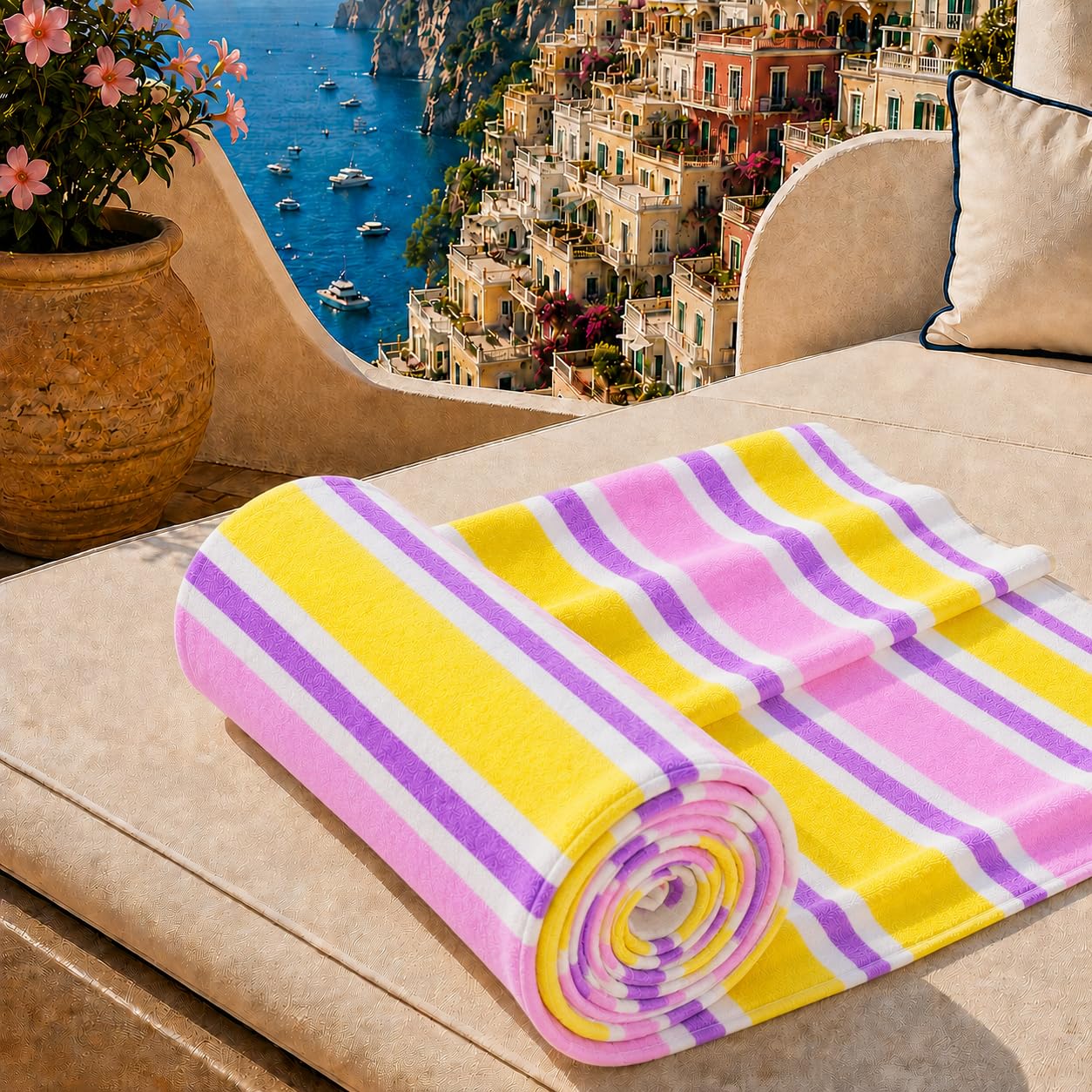 PETTI Artigiani Italiani - Microfibre Beach Towel, Beach or Pool Towel, Beach Towel, Large 90 x 180 cm, Millerighe 21