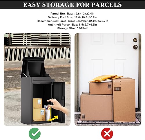 Miniatura 6 de Merapi Cajas de entrega de paquetes para exteriores, 16 x 13.27 x 29.84 pulgadas, cajas de entrega de paquetes de acero laminado en frío, caja de