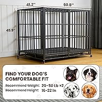 Vista 2 de Jaula para perros indestructible de alta resistencia de 60 pulgadas con bandejas extraíbles, puerta doble a prueba de fugas para perros de alta