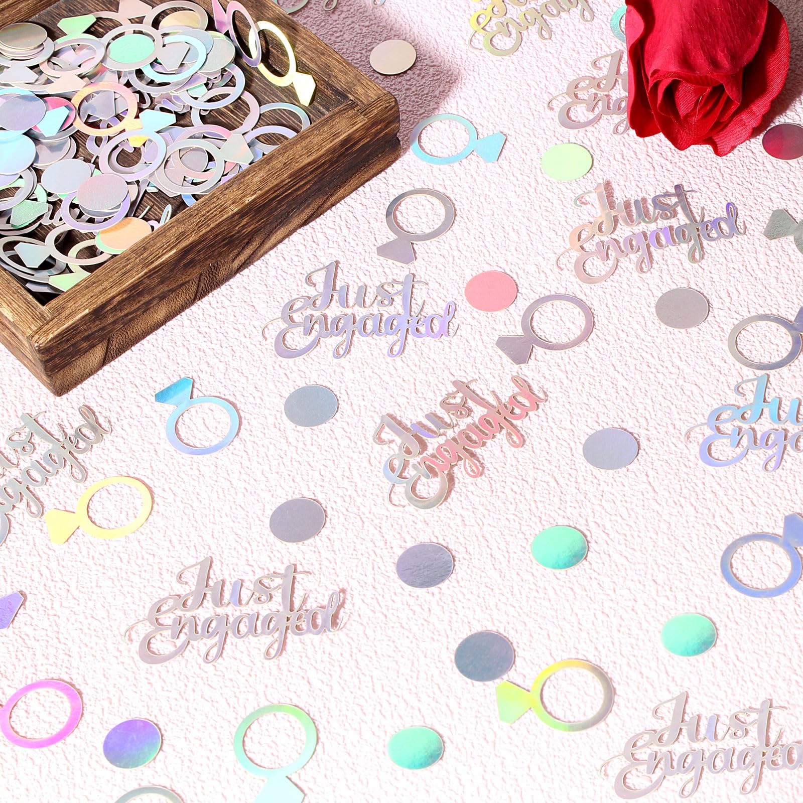 Vofrise 230PC Just Engaged Confetti for Engagement Party Decorations, Wedding Tables, Ring Scatters - Iridescent Themed Bridal Shower, Bachelorette, Hen Party Decor