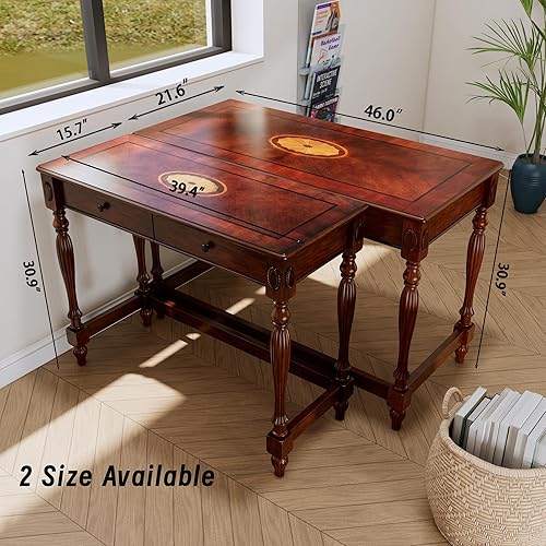 Miniatura 2 de Solid Wood Computer Writing Desk with 2 Storage Drawers, Traditional Vanity Dressing Table, Small Home Office Desk, Corner Table, Easy Assembly