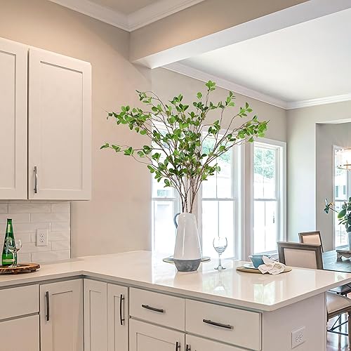 Miniatura 6 de EDIMENS 4 paquetes de ramas de ficus artificiales de 41.7 pulgadas, tallos sintéticos, ramas de eucalipto, ramas de hojas sintéticas, tallos verdes,