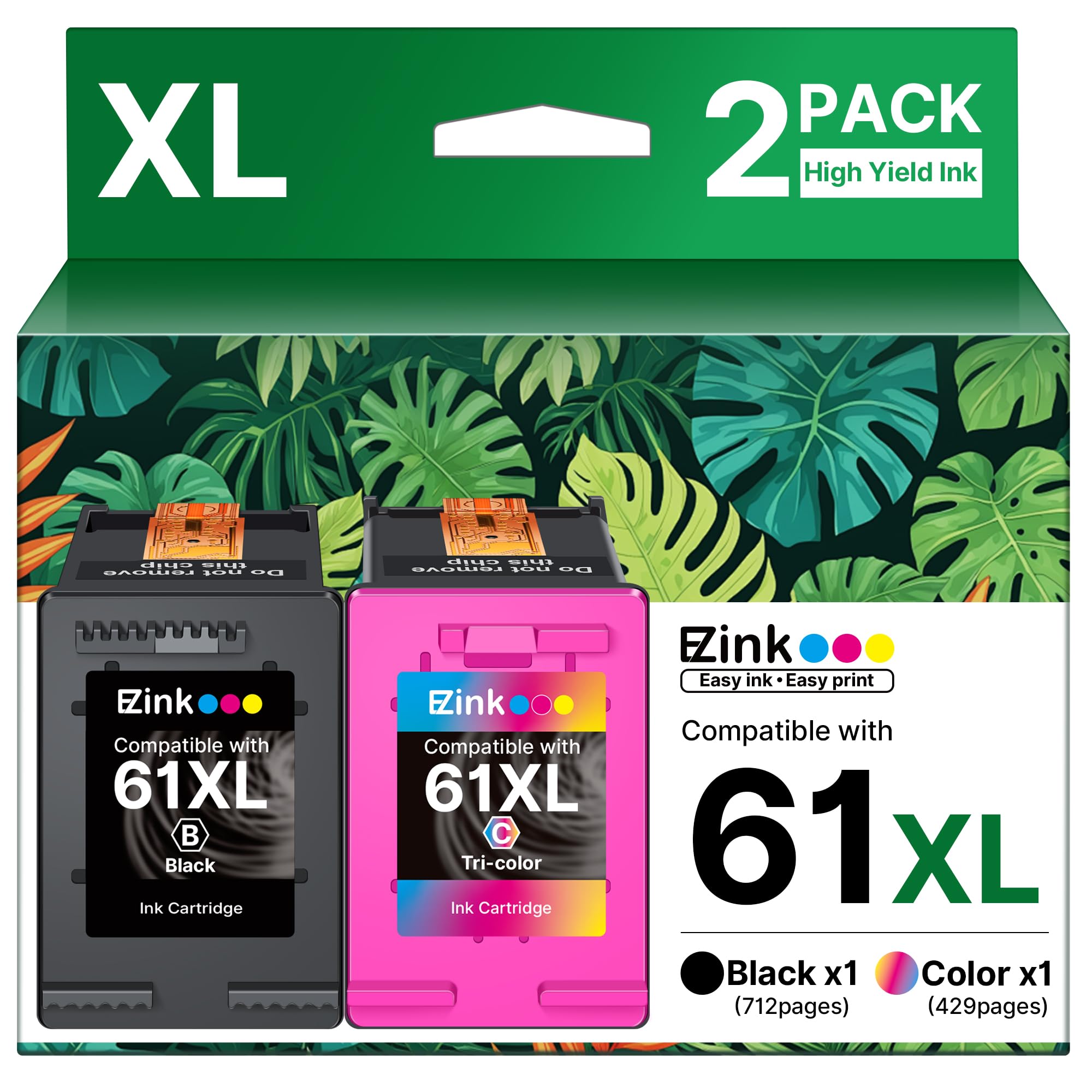 61XL Ink Cartridge High-Yield Remanufactured for HP Ink 61 XL 61XL Ink Cartridge Combo Pack to Use with Envy 4500 5530 4502 4501 5535 OfficeJet 4630 4635 DeskJet 2540 1000 1010 (1 Tri-Color,