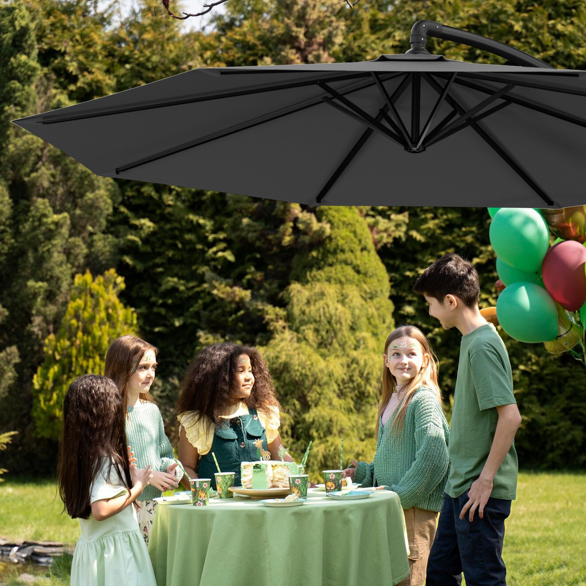 FIVMEN Parasol przeciwsłoneczny, z korbą, aluminiowy, na balkon, ze stojakiem, ochrona przed promieniowaniem UV, taras, do ogrodu, na plażę