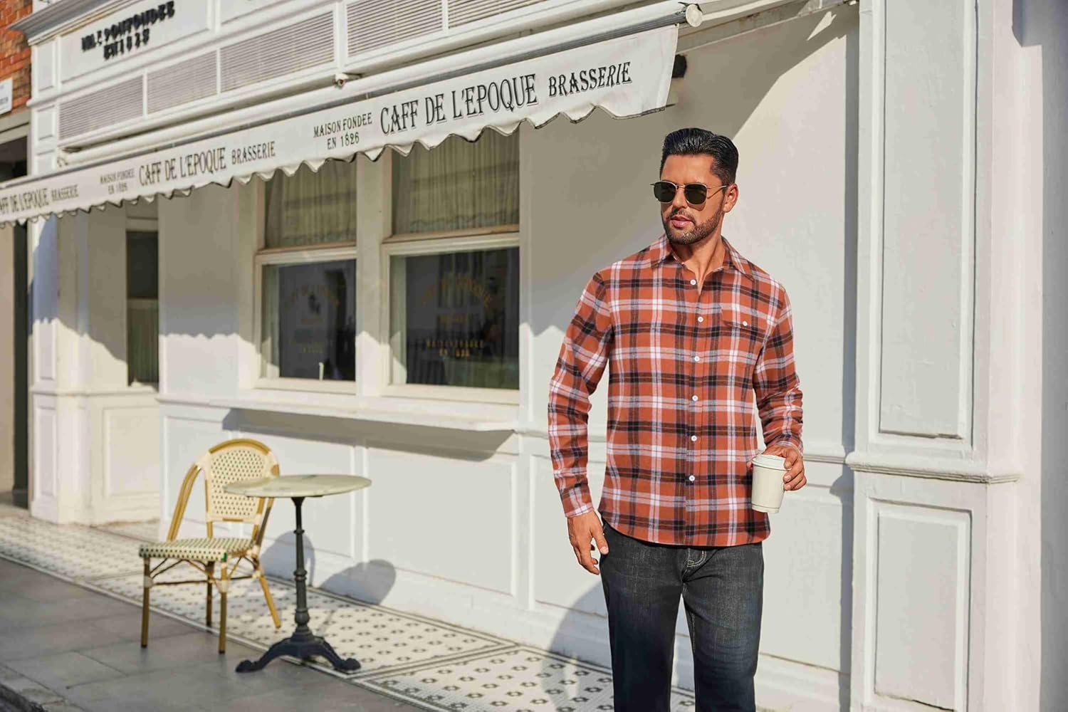 COOFANDY Mens Flannel Plaid Shirts Long Sleeve Casual Button Down Cotton Shirt with Pocket - Image 3