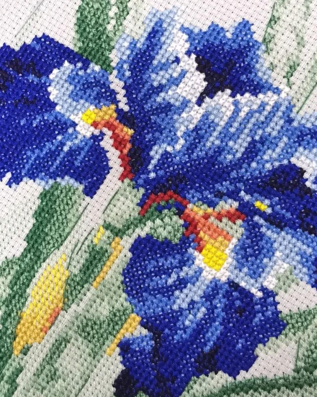 RIOLIS - Blue Irises 2102, Cross Stitch Kits 11¾" x 11¾", Cross Stitch Kits for Adults, Floral Counted Cross Stitch Kits, Embroidery Kit for Beginners & Advanced, Crossstitching Kits