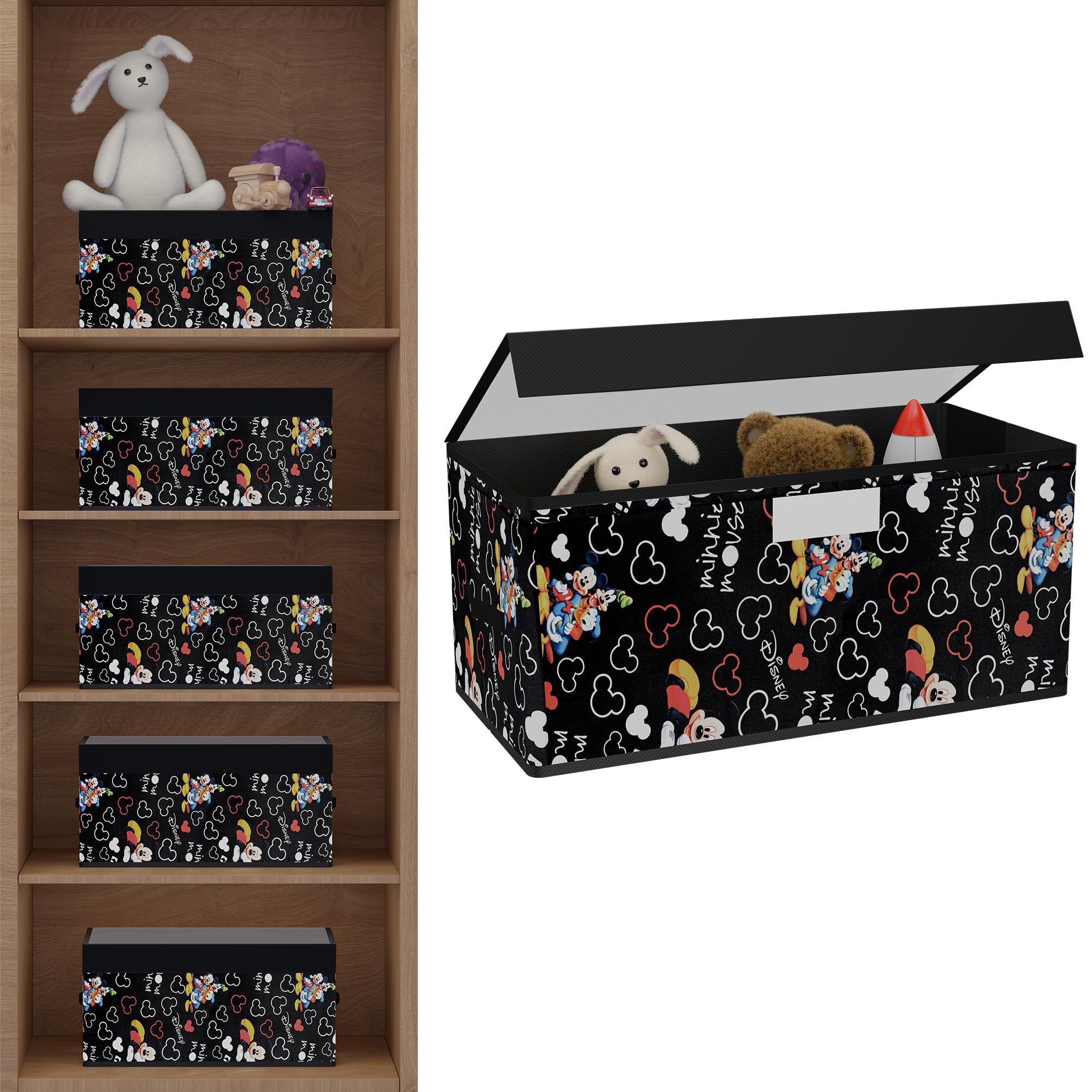 Kuber Industries Storage Box for Wardrobe with Transparent Lid | Closet Organizers/Baby Clothes Organizer | Foldable Dress Organizer | Disney Minnie Cupboard Organiser | Small | Black