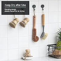 Vista 7 de Juego de 4 cepillos de bambú natural para limpiar botellas, con dispensador de jabón de cerámica, cepillos de madera con asas resistentes