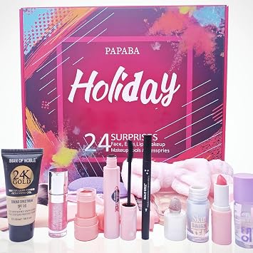 Beauty Set Christmas Make Advent Calendar 2025 24 Days Beauty Countdown Lip Oil Eyeliner Foundation Brush Sponge Holiday Gift Set for Women Teens