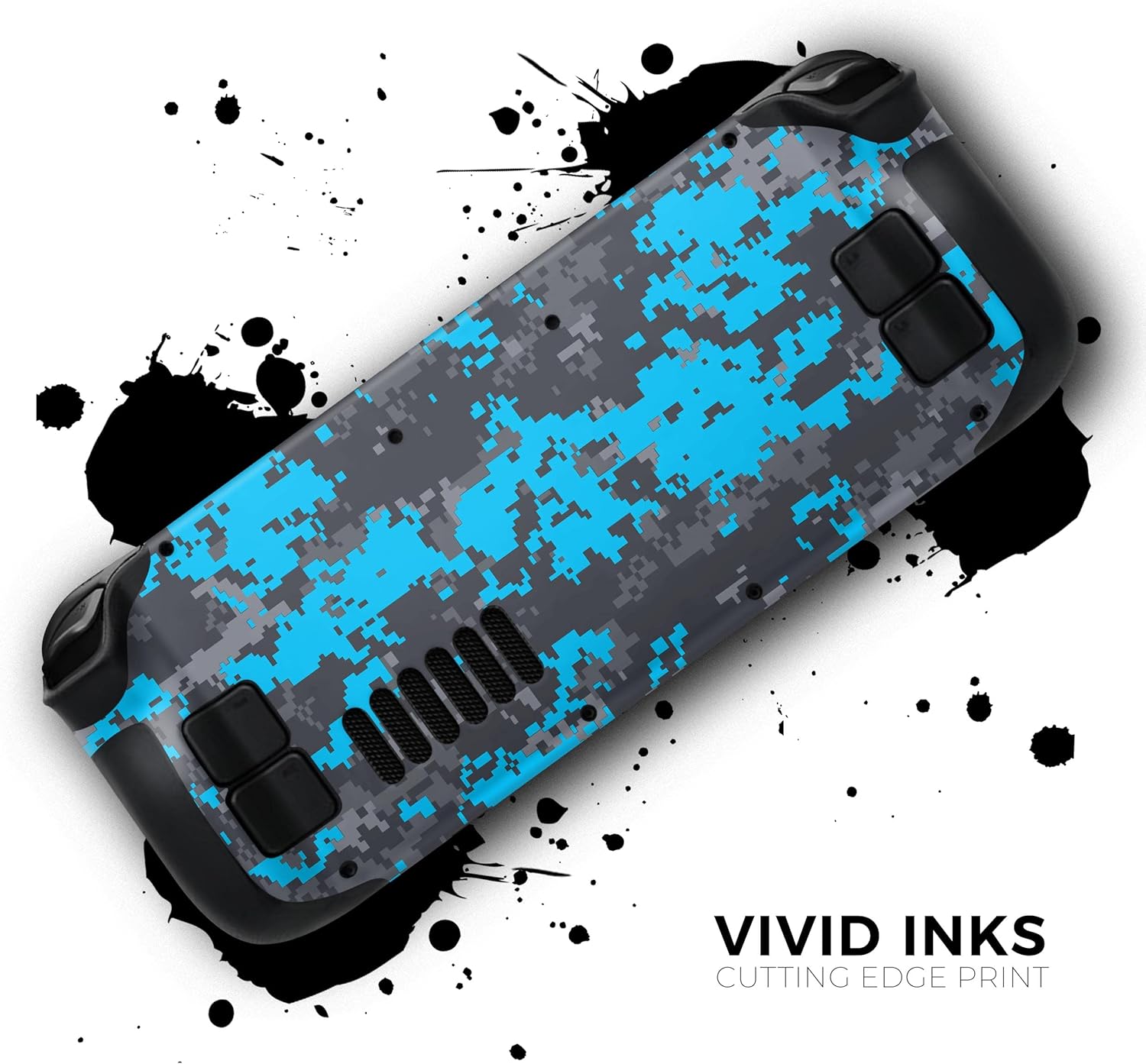 Compatible with Steam Deck - Skin Decal Protective Scratch-Resistant Removable Vinyl Wrap Cover - Bright Blue and Gray Digital Camouflage