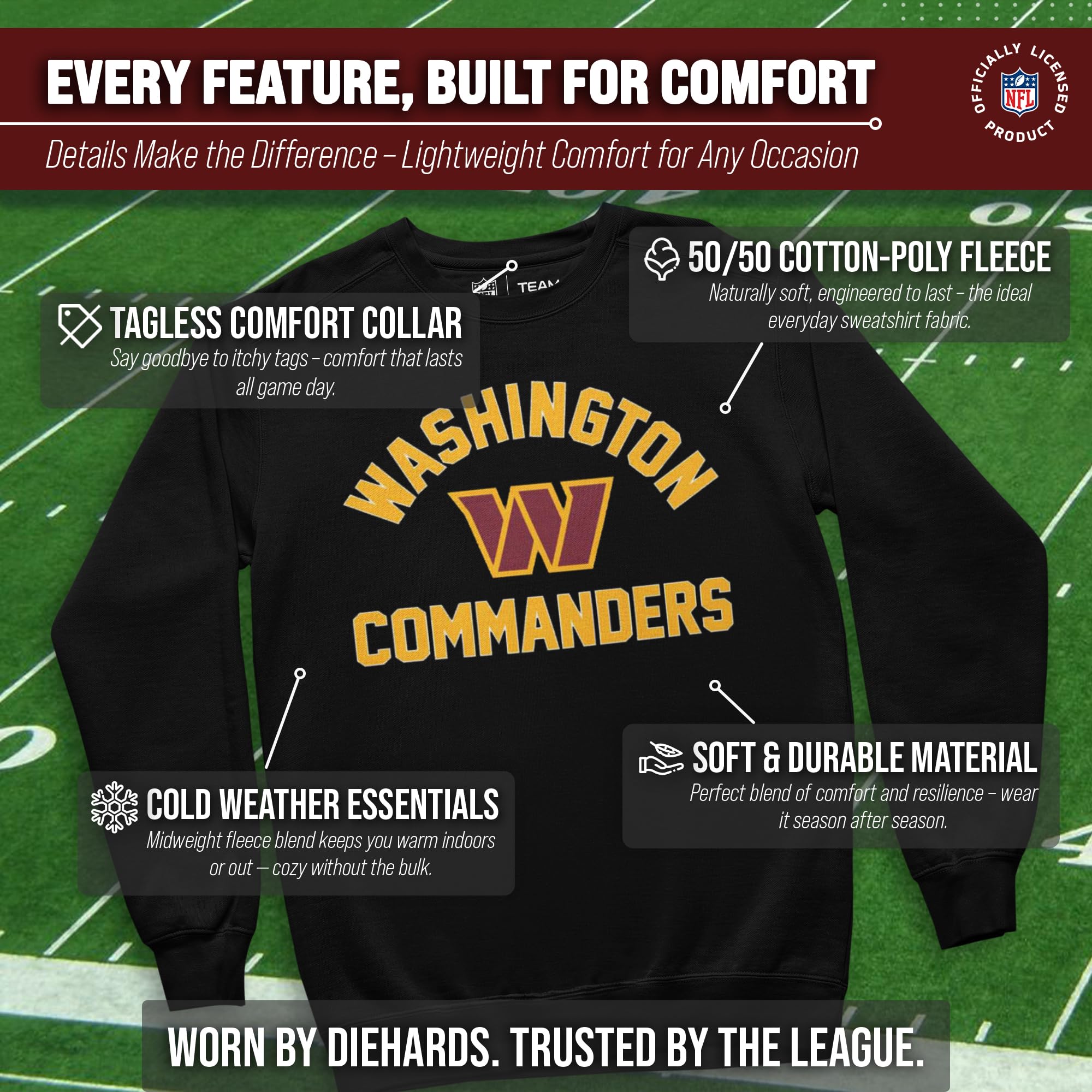 Team Fan Apparel NFL Adult Gameday Football Crewneck Sweatshirt - Cotton Blend - Stay warm, Comfortable & stylish on Game Day | Offiziell lizenzierte NFL-Fan-Bekleidung – Unisex-Rundhalsausschnitt mit Air-Jet-Garn, tagless Fit, Thermodruck-Grafik