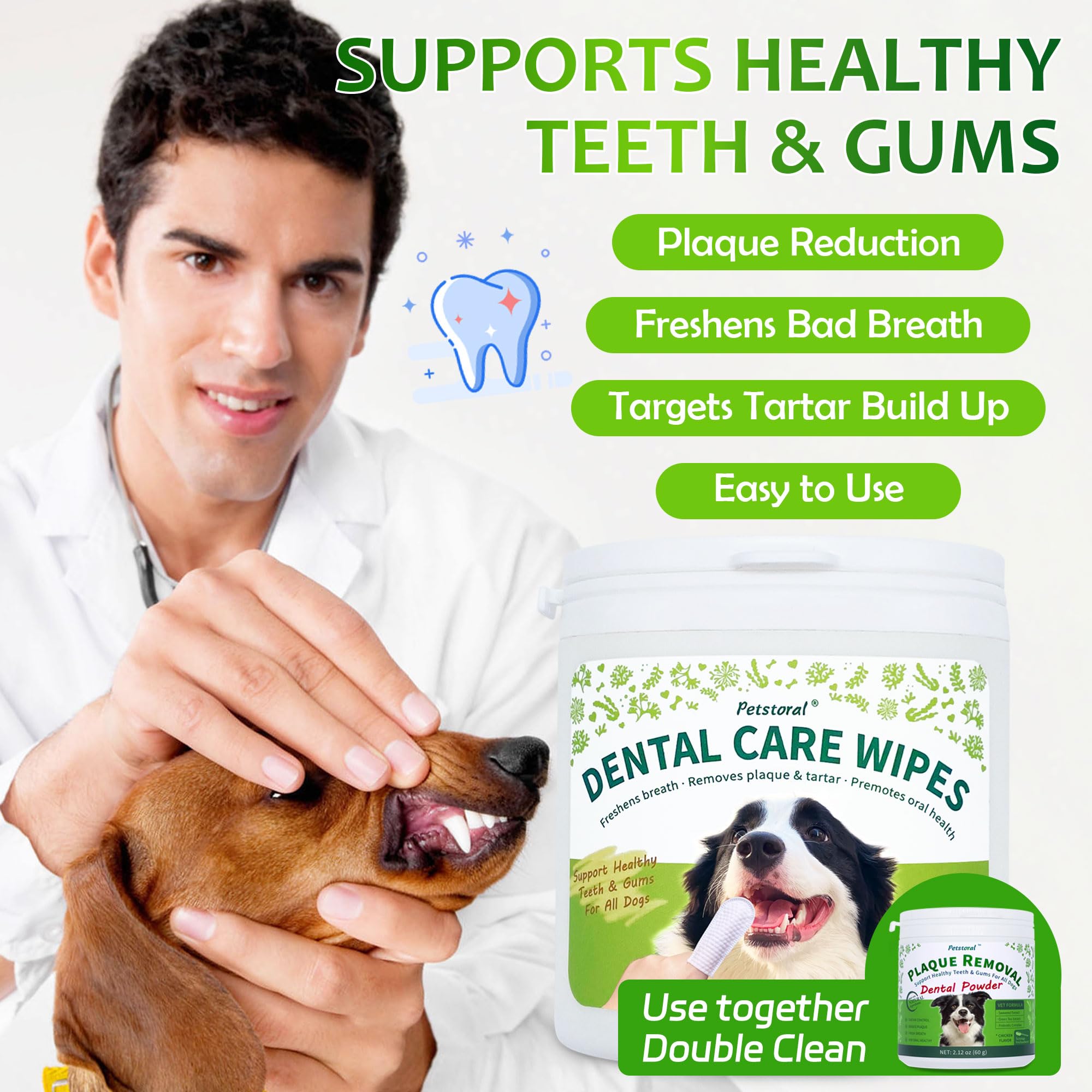 Dental Care Wipes for Dogs and Cats, 50 Count, Teeth and Gum Cleaning, Plaque and Tartar Removal - image 2