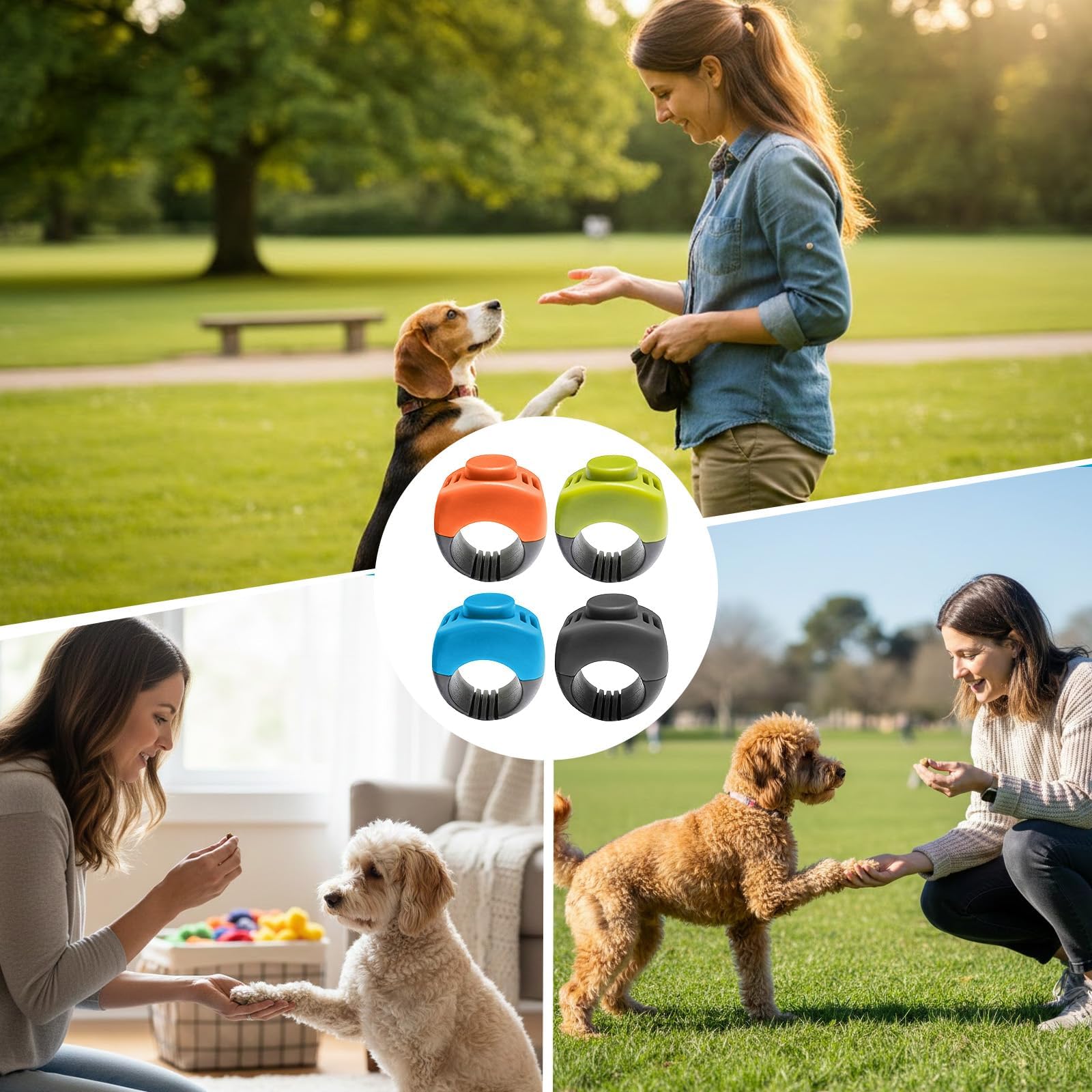 Confezione 4 Clicker per Dita per Cani (19mm/21mm), Pratico Clicker per Addestramento Cane Clicker Cat Clicker Dog per Addestramento di Cani, Gatti E Cavalli, Addestramento al Richiamo