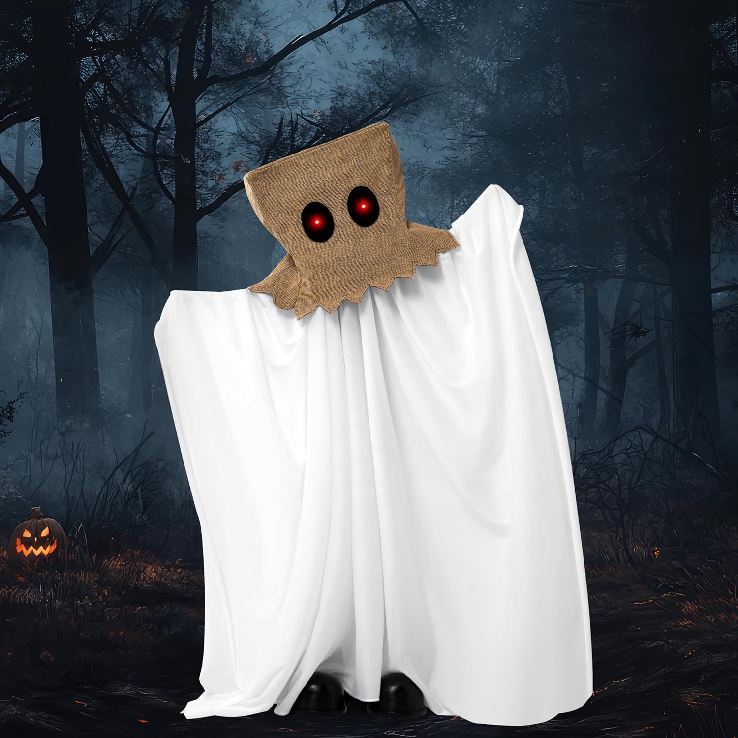 JOYIN 34.6" Halloween Decorations Outdoor Ghost Animated Standing White Sheet Ghost Scary Halloween Decor, Sound-Activated with Light Up Eyes Haunted House Prop for Indoor Outdoor Lawn Party Garden