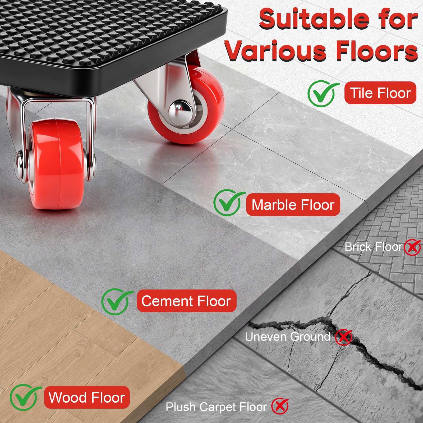 Leve Meuble, roulettes pour Meubles avec Roues Pivotantes à 360° et Barre de Traction en Acier au Carbone pour Réfrigérateur, Canapé, Armoire et Table