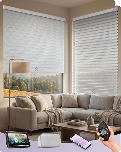 Miniatura 20 de Graywind Persianas motorizadas Shangrila más anchas compatibles con Alexa Google Control remoto recargable, filtro de luz inteligente, persianas