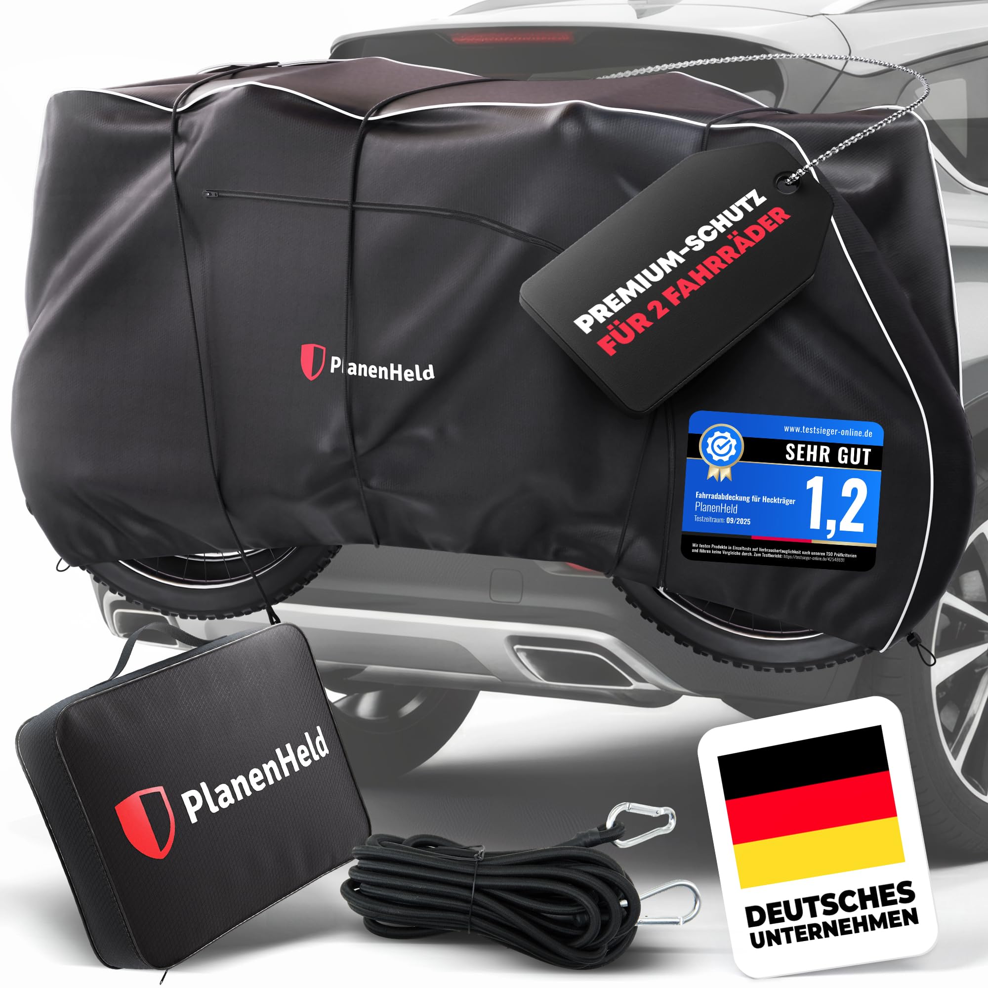 PlanenHeld Fahrradschutzhülle Für Heckträger – 600D Ripstop, Wasserdicht, Für 2 Räder, Mit Sicherheitsseil PlanenHeld Fahrradschutzhülle Für Heckträger – 600D Ripstop, Wasserdicht, Für 2 Räder, Mit Sicherheitsseil