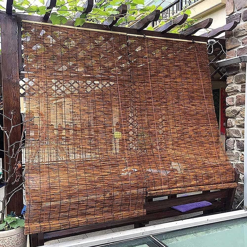 GSKDZG Retro Bamboo Roll Up Shades Natural Reed Roller Blinds Custom Blackout Roller Shades For Indoor Outdoor Patio Cordless Roman Shades
