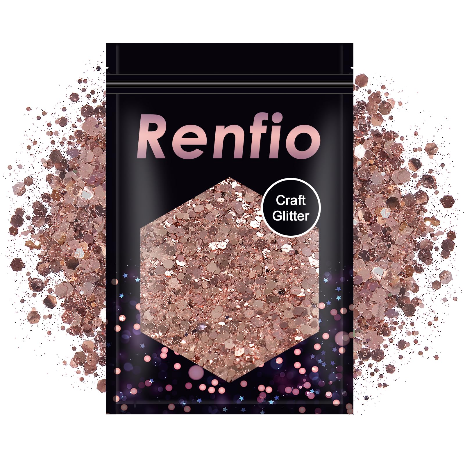 Renfio Rose Gold Chunky Glitter, 3.5 Oz (100g) Metallic PET Flake Mixed Fine Powder Face Glitters for Craft Resin Pigment Tumbler Ornament Painting