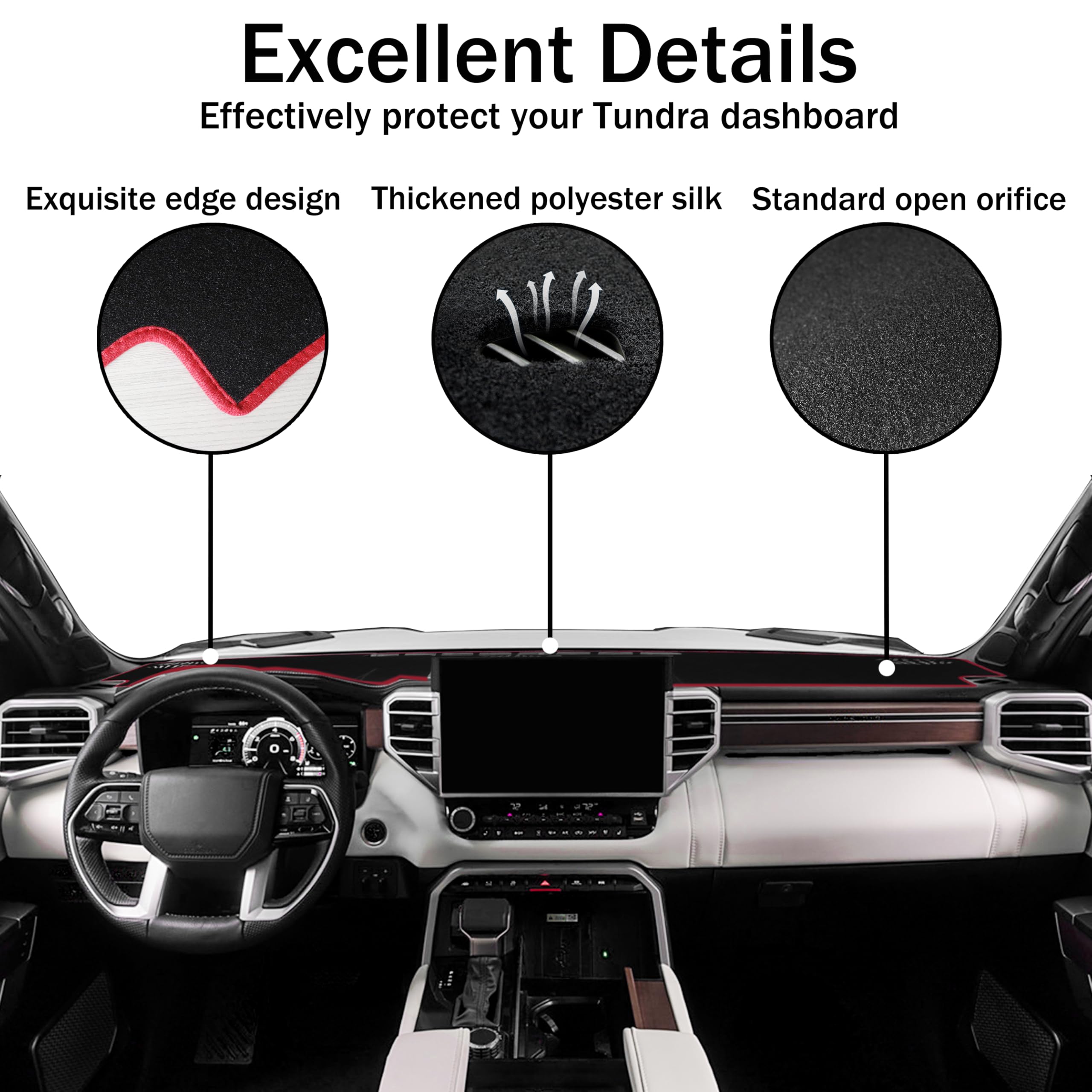 Tundra Accessories 2022 2023 2024 - Cubierta de salpicadero para consola central, alfombrilla antideslizante, protector solar antirreflejos, ajuste personalizado, borde rojo