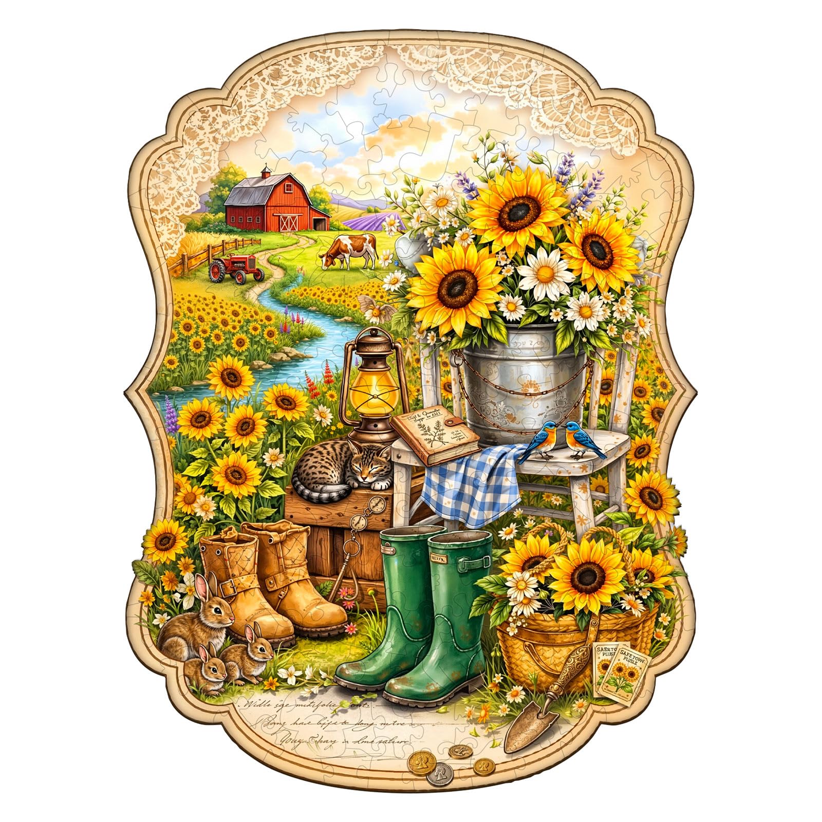 WOODBESTS Wooden Puzzles for Adults, Sunflower Lane Wooden Puzzle, Irregular Unique Puzzles, Beautiful Gifts for Puzzle Lovers (13.4 * 10.1 in 235pcs)