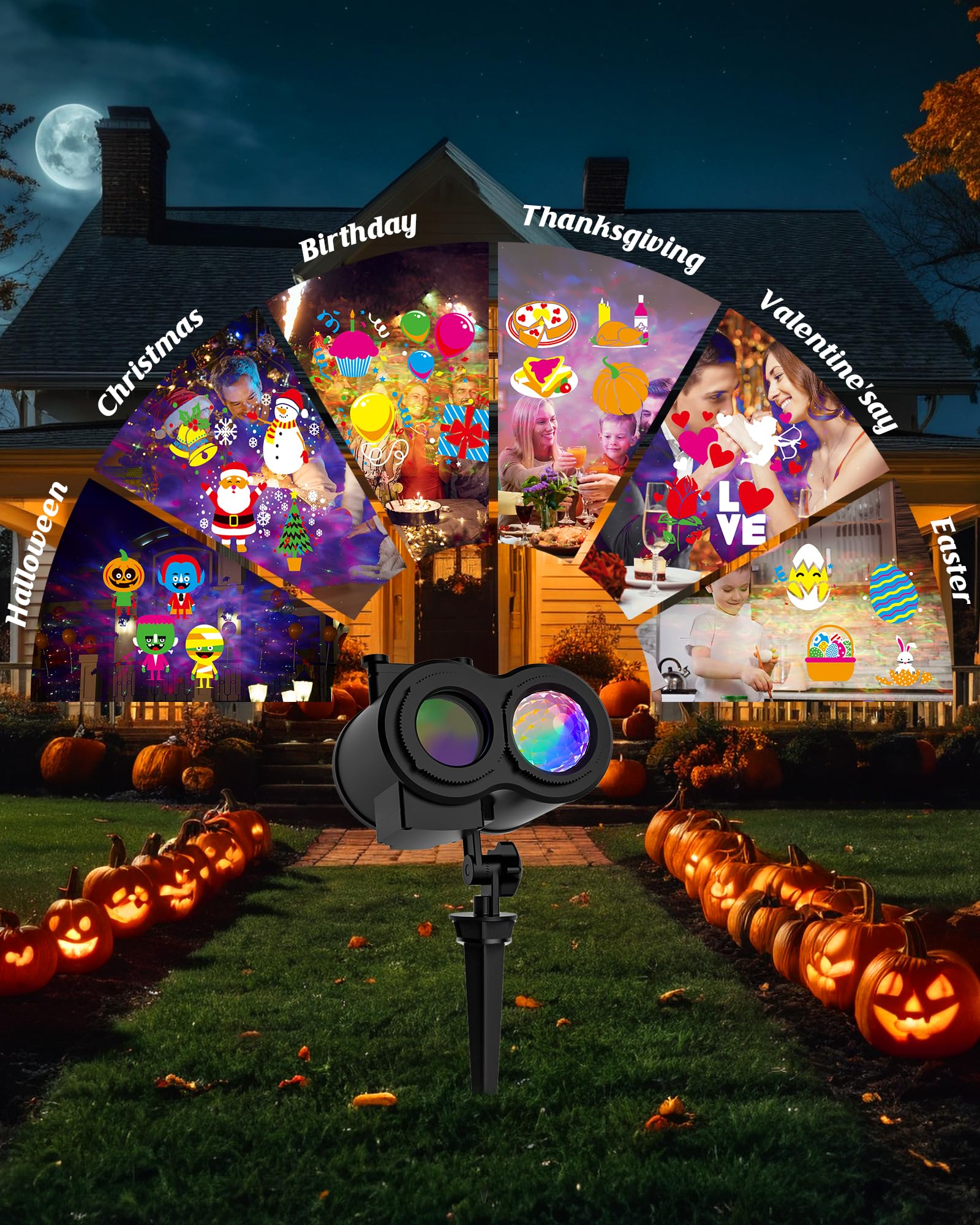 COOLWUFAN Proiettore Natalizio da Esterno 2 in 1 con Motivi in ​​Movimento e 30 Effetti HD (Onde e Motivi Dell'oceano 3D) Proiezione di Luce per Natale, Halloween, Decorazioni da Giardino