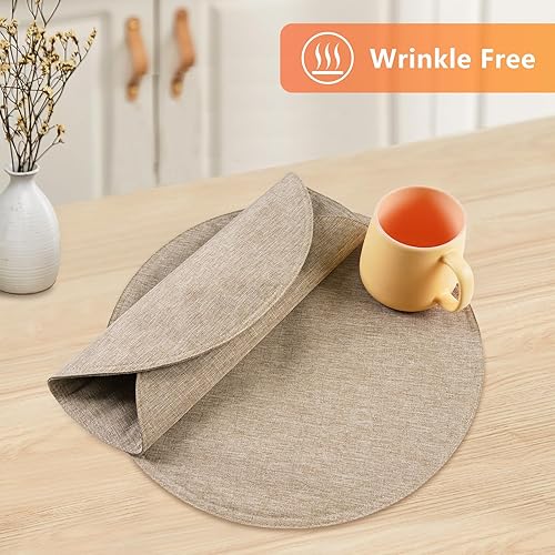 Miniatura 4 de Eforcurtain Juego de 4 manteles individuales de lino y algodón lavables para mesa de comedor (lino claro)