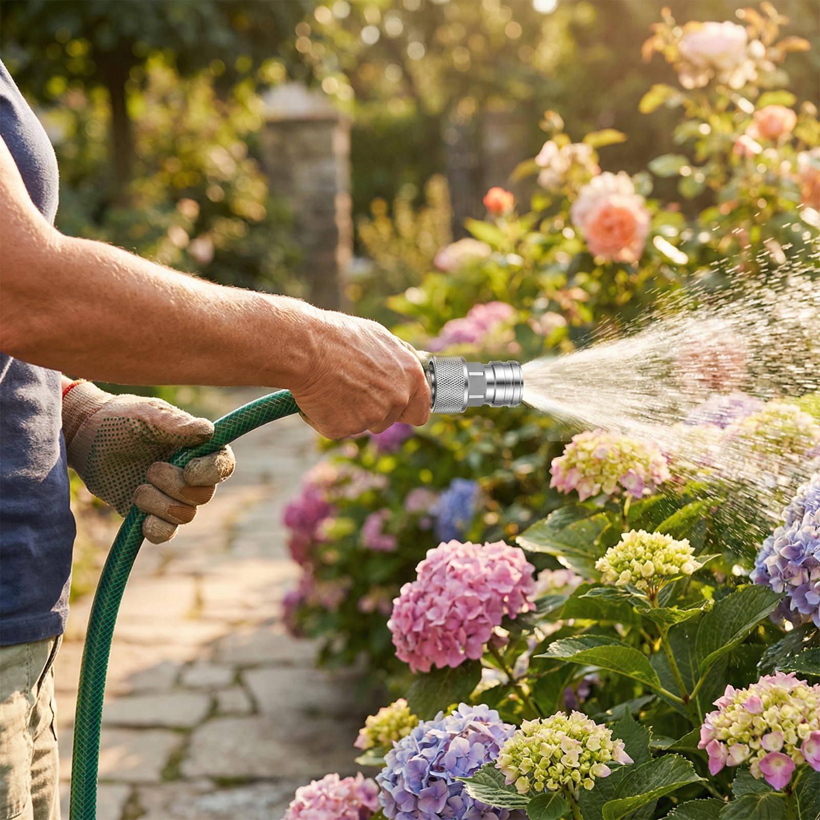 Garten Edelstahl 3/4 GHT auf 1/4 Schnellanschlussadapter auslaufsicher für Wasserschlauch und Hochdruckreiniger