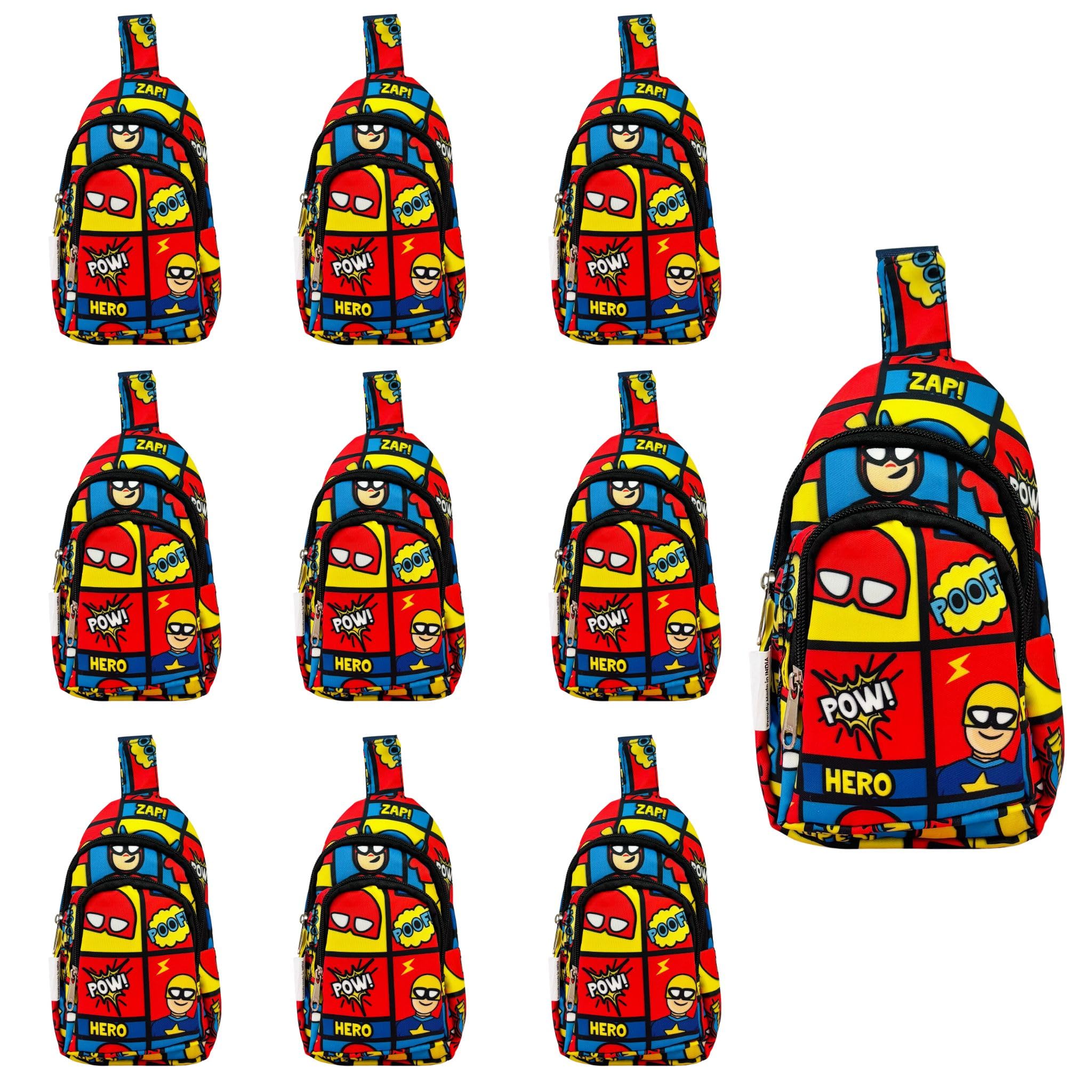Cots and Cuddles 10pc Cartoon Print Colourful Cross body Bags for Boys and Girls Kids School, Picnic, Return Gifts, Office (10pc Superhero)-image-34
