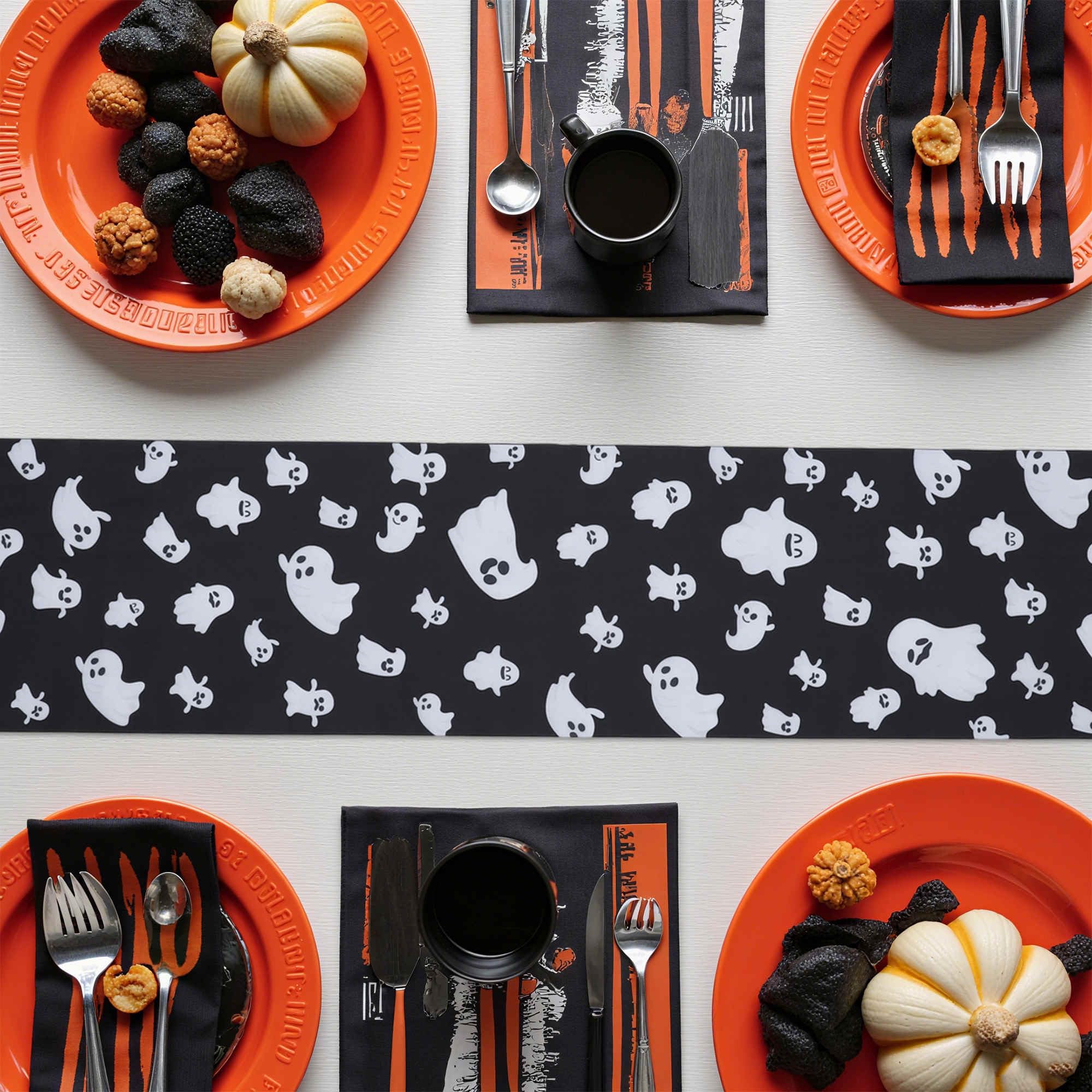 Gyrodymix Table Runners Halloween Ghost Table Runner for Home Kitchen Dining Table Party Decorations Black White - Image 2