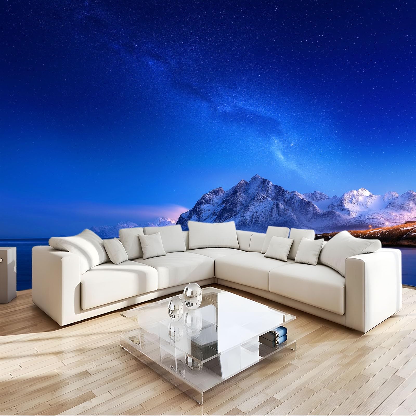 Panoramiczna tapeta 200 x 140 cm fantazyjny spokój gwiaździste niebo góry włóknina XXL fototapeta dekoracja ścienna gobelin do salonu sypialnia - tapeta Trompe l'eil efekt 3D, ciemnoniebieski