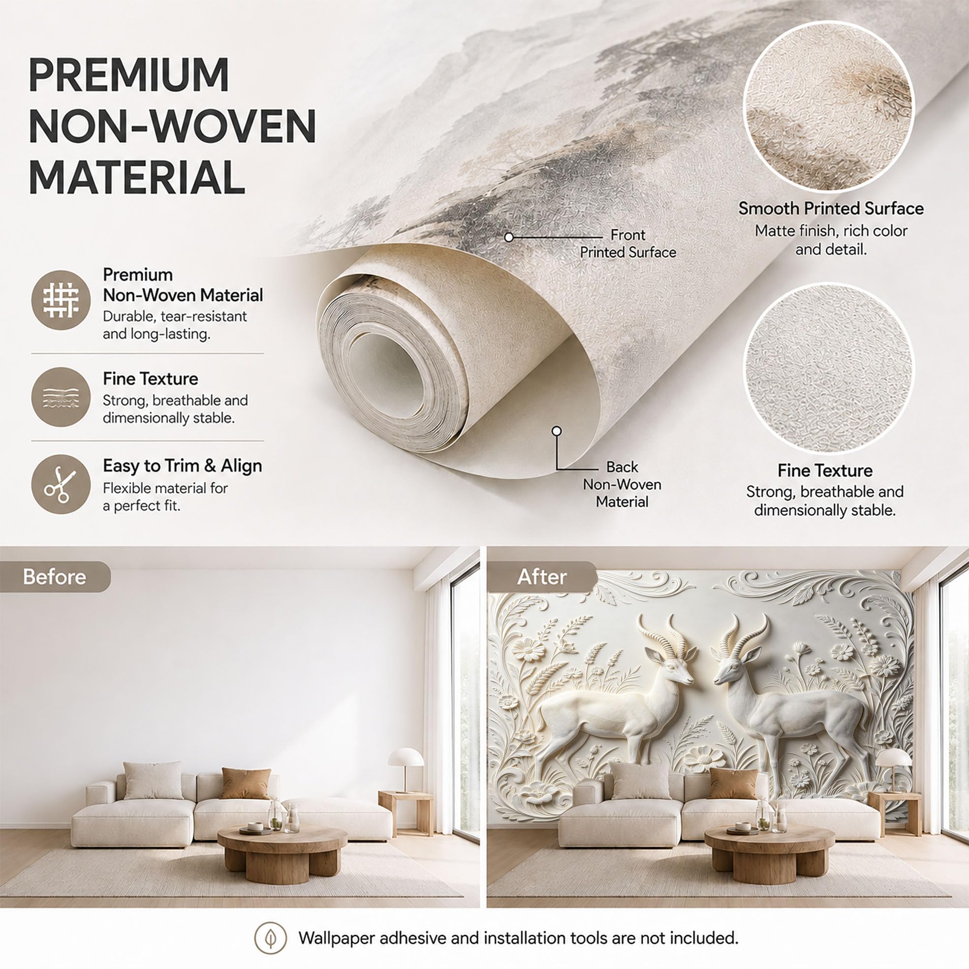 Elegancki jeleń para kwiatowy mural ścienny romantyczny las jeleń kwiat włókniny tapeta luksusowa neoklasyczna botaniczna kwiatowa fototapeta 500 x 280 cm kremowa biel cecha ściana do salonu sypialni