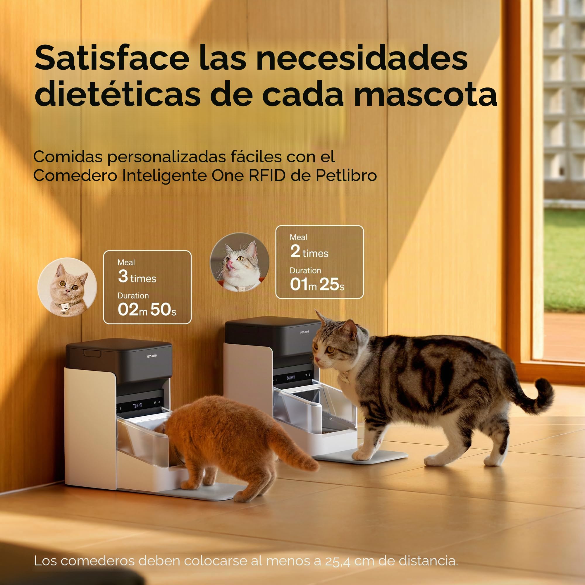 PETLIBRO Comederos automáticos para gatos para 2 gatos, etiqueta de collar RFID para comidas exclusivas, reconocimiento de gatos para detener el robo de alimentos, seguimiento de dieta para hogares de