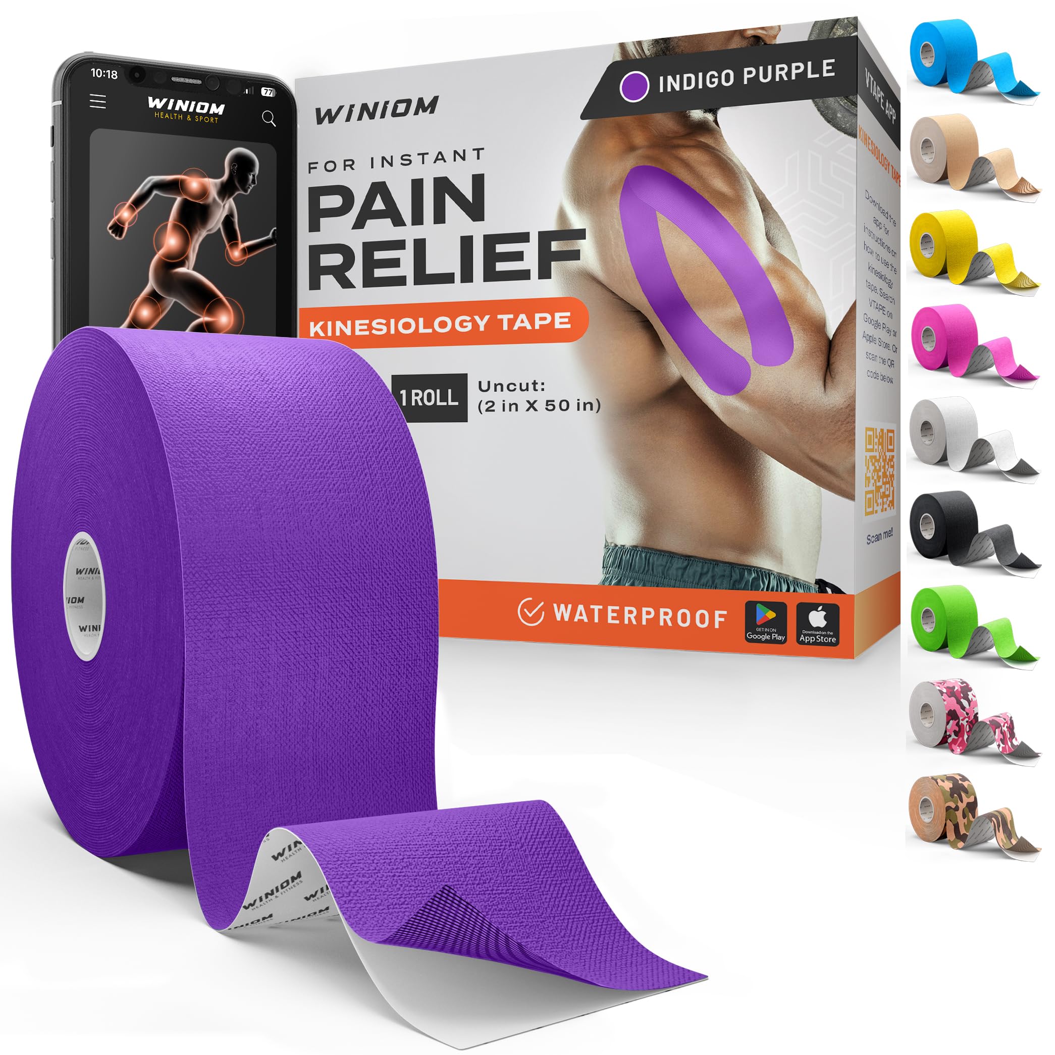 Kinesiology Tape - Waterproof Athletic Tape, Uncut Roll 2"x50ft