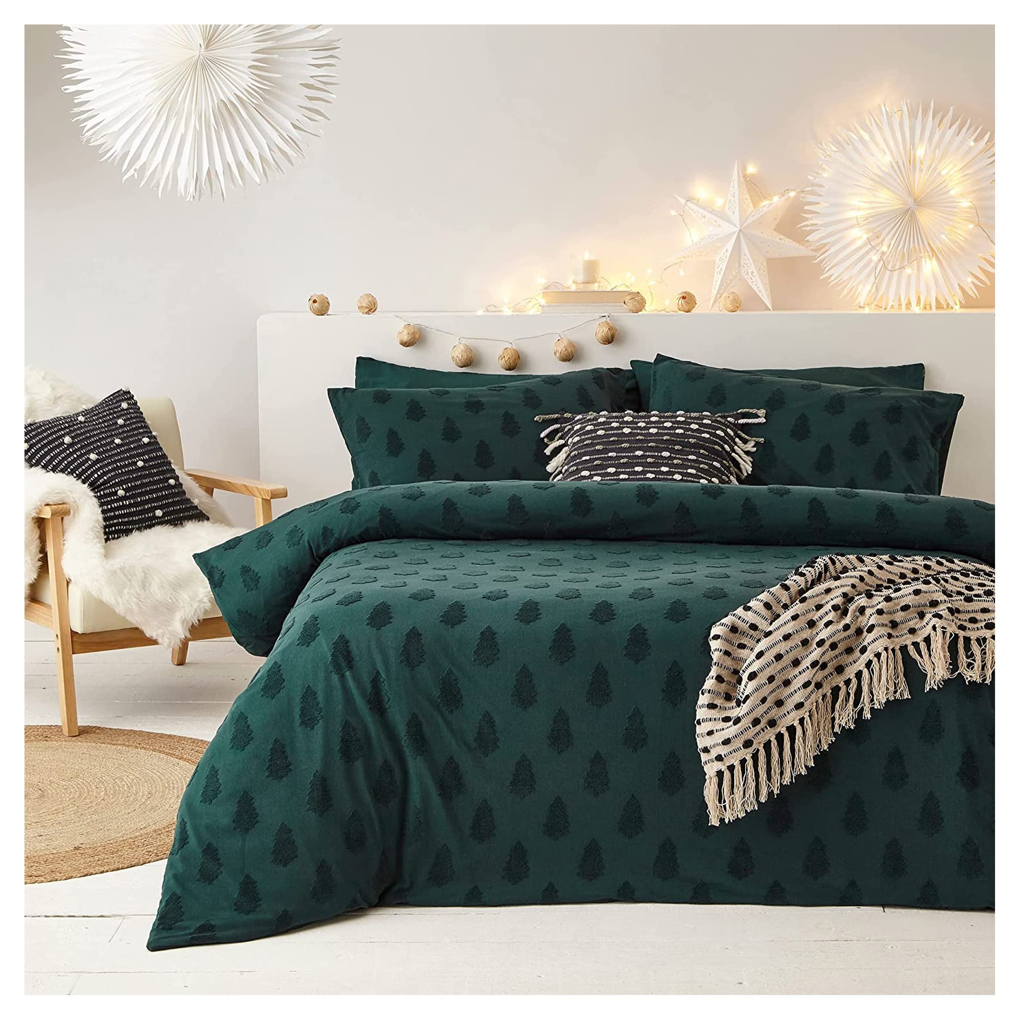 furn. - Single Duvet Set - Pine Green - 100% Cotton
