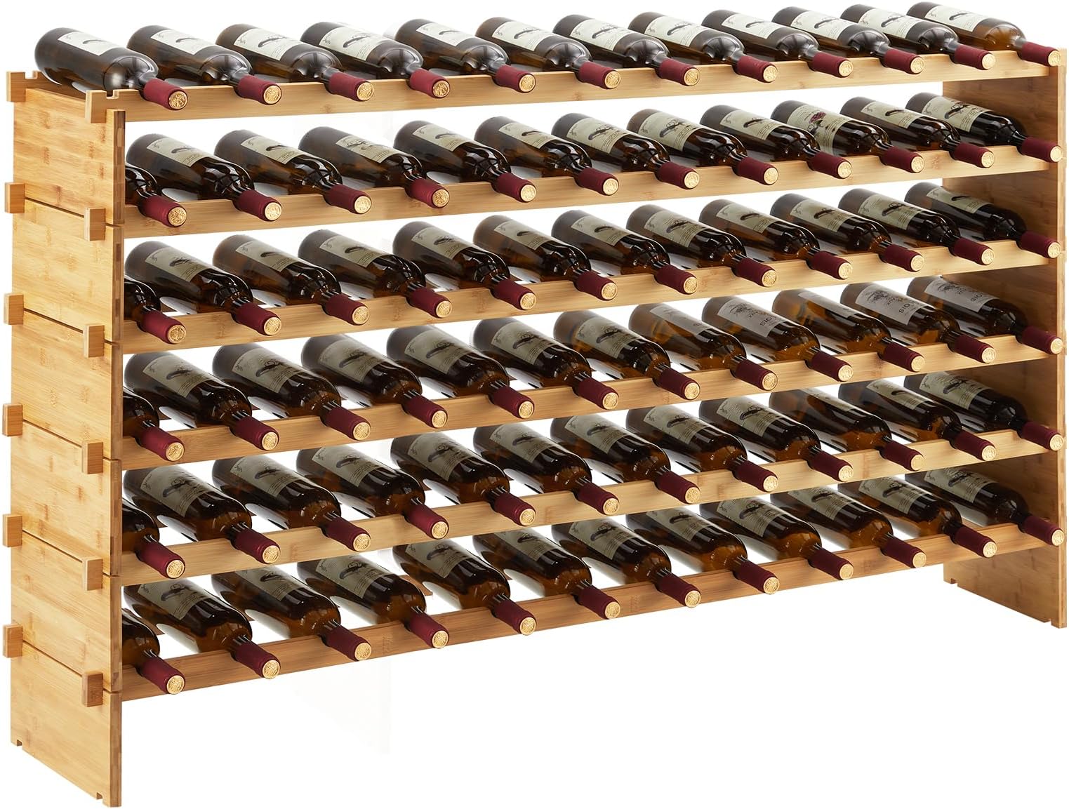 Wine Rack Bamboo Stackable, Bottle Holder Wine Racks Free Standing Storage Display Shelf for Kitchen Cellar Dining Room, Free Tools Assembly