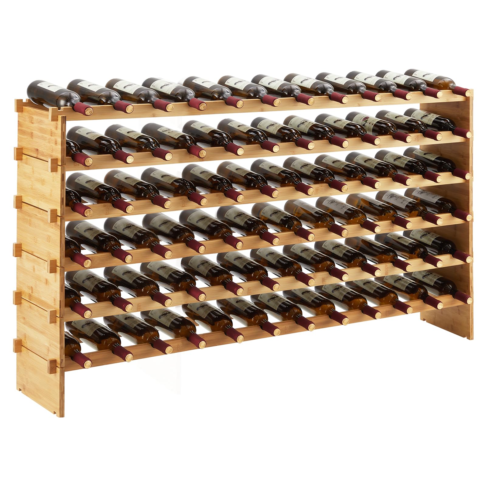 GOCAPTAIN Wine Rack Bamboo Stackable, Bottle Holder Wine Racks Free Standing Storage Display Shelf for Kitchen Cellar Dining Room, Free Tools Assembly
