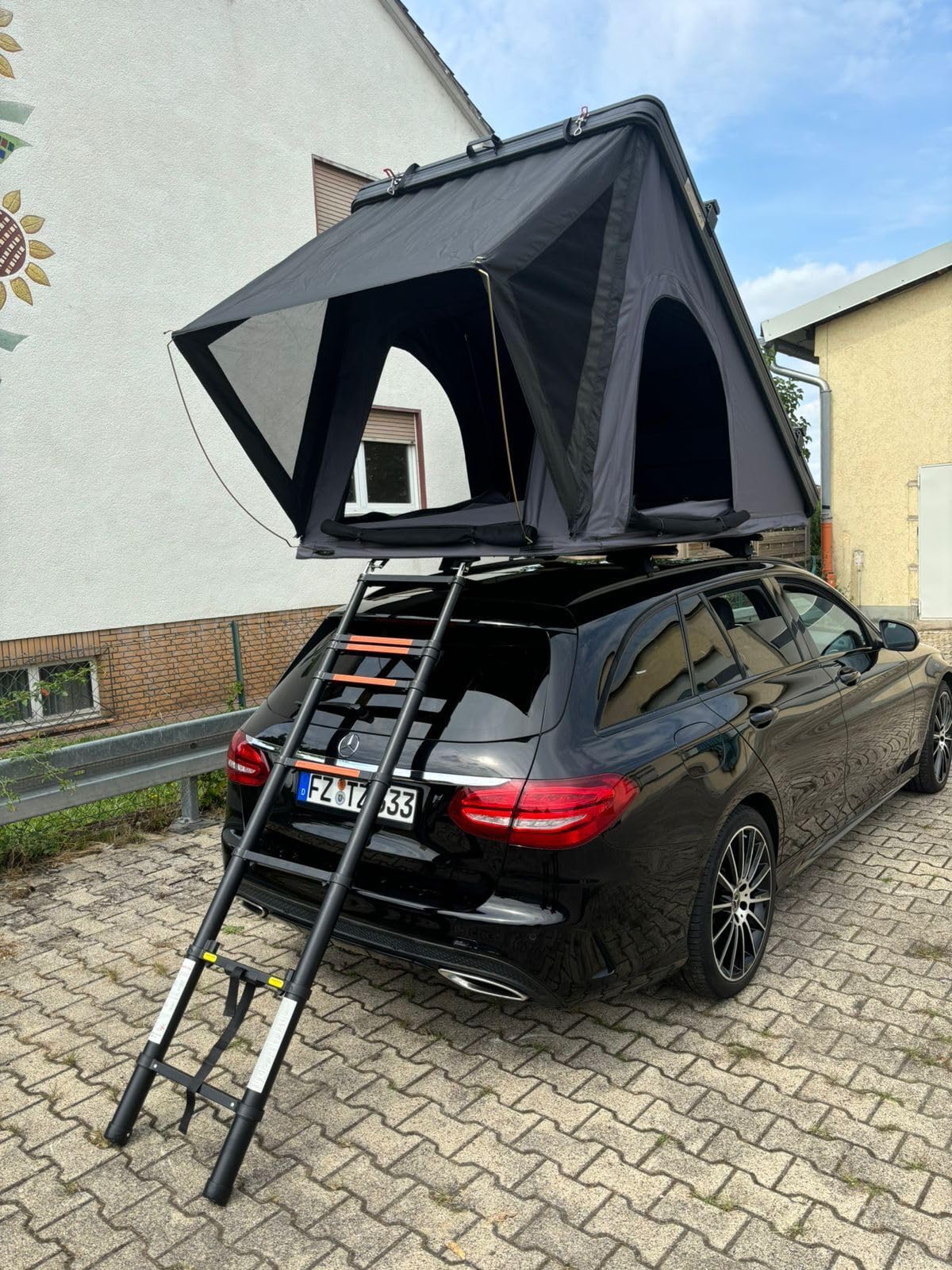 Tente de toit de voiture en aluminium rigide noir/gris LED, isolation, support avec voile d'ombrage en option