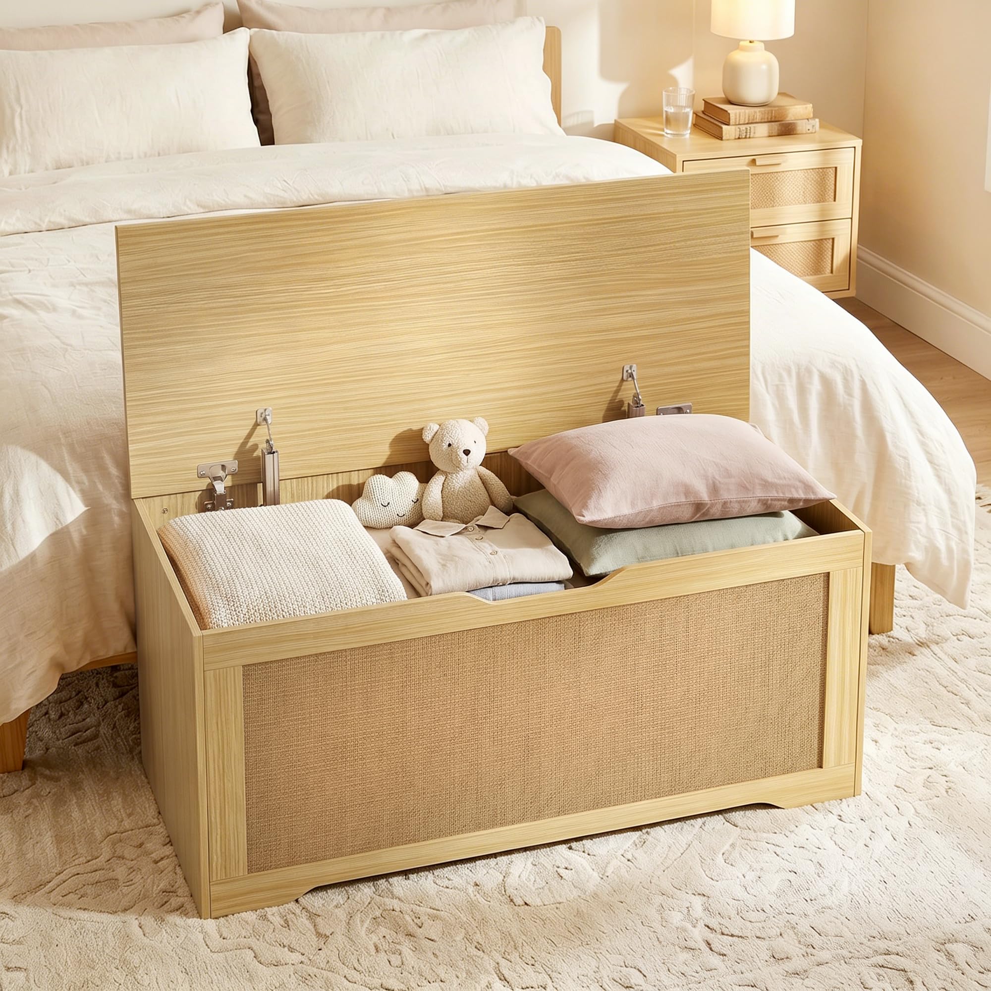 HOMCOM Coffre de Rangement en Rotin 136L Banc Coffre 100x40x45 cm Chêne