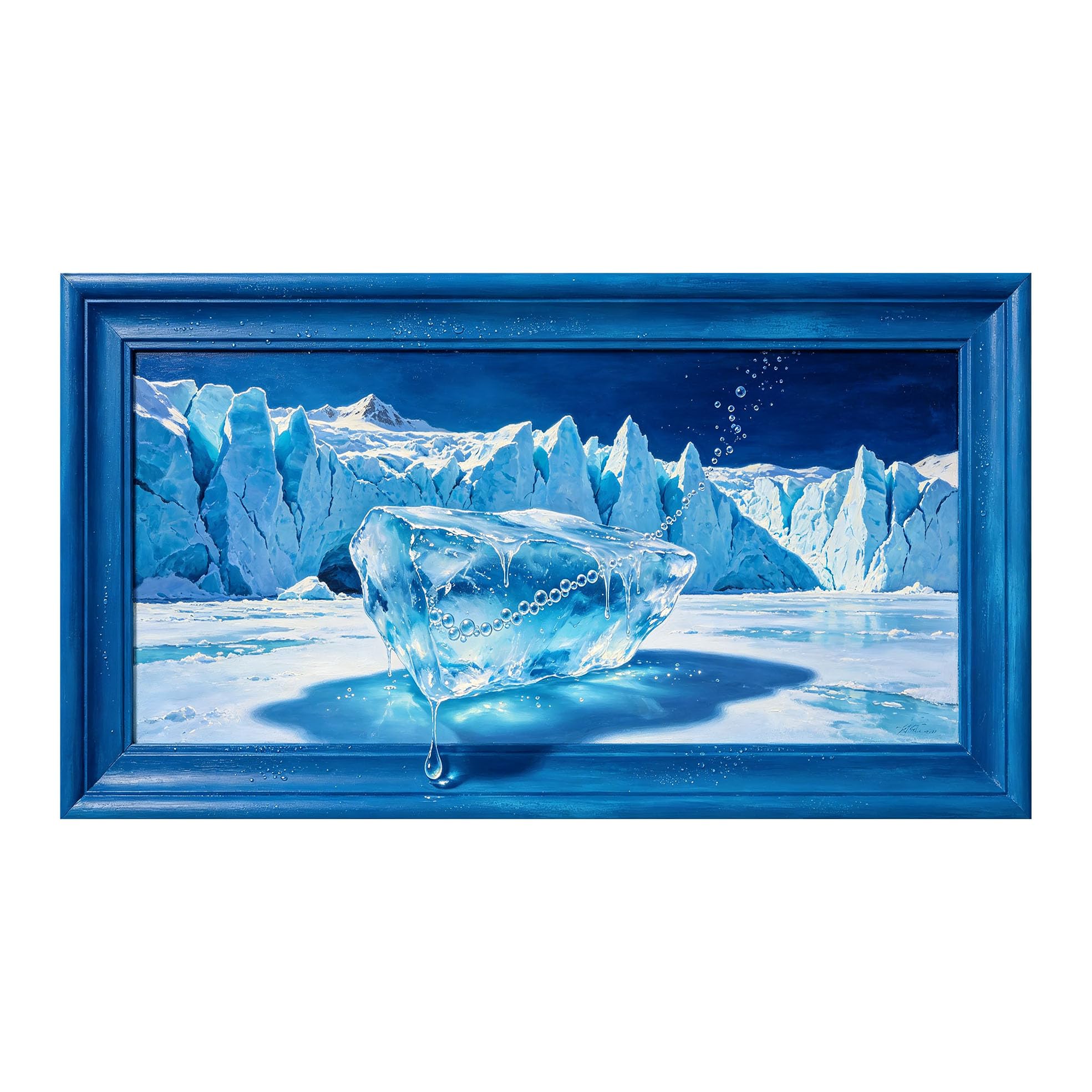 Yzpallescene 3D Framed Wall Art 50cm×100cm Glacial Iceberg Panoramic Seascape Realistic Oil Painting Large Size SelfAdhesive Removable Wall Decor Prints Artwork for Living Room Bedroom Office