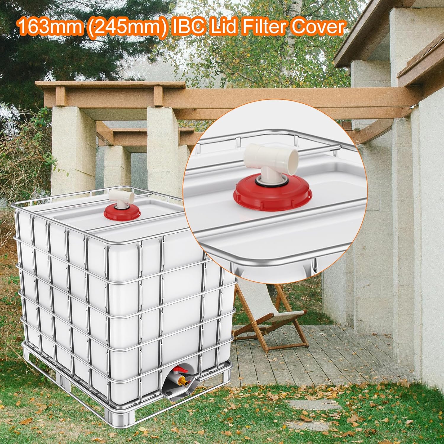 MECCANIXITY 245mm IBC Lid Filter Cover, T-Shaped Plastic IBC Tote Hose Adapter 1000L Rainwater Tank Container with Washable Nylon Filter for 275 Gallon Water Tanks, Red/White